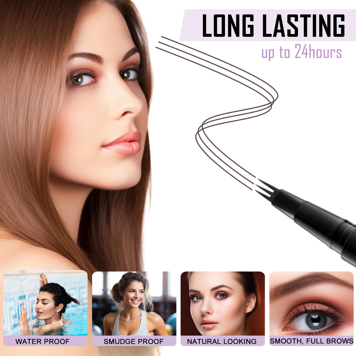 LAVONE Eyebrow Pencil 2-In-1 Waterproof Pen | 3-Tip Microblade for Natural, Fuller Brows – Dark Coffee