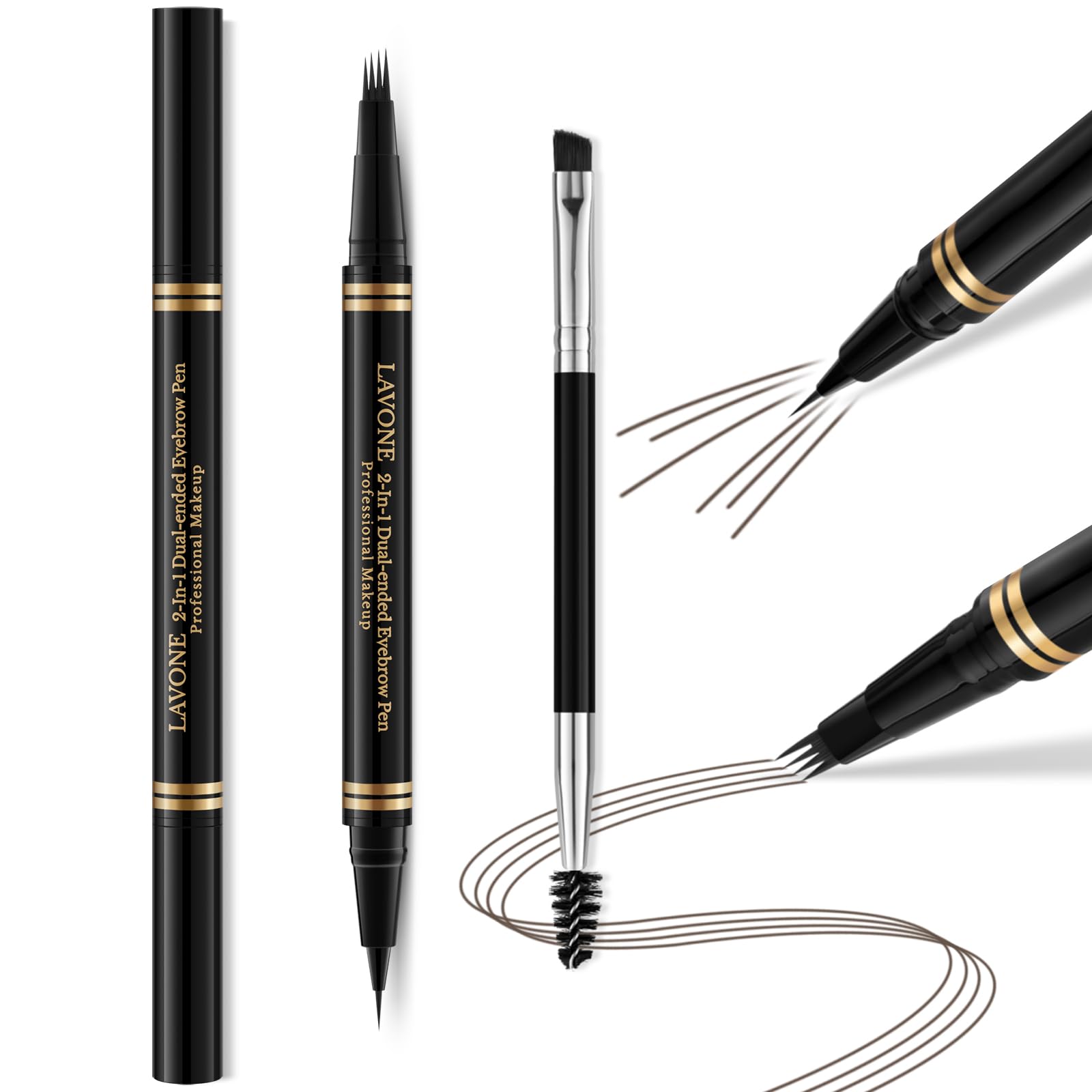 LAVONE Eyebrow Pen 2-in-1 Microblade – Waterproof, Ultra-Precise Brow Pencil (Medium Brown)