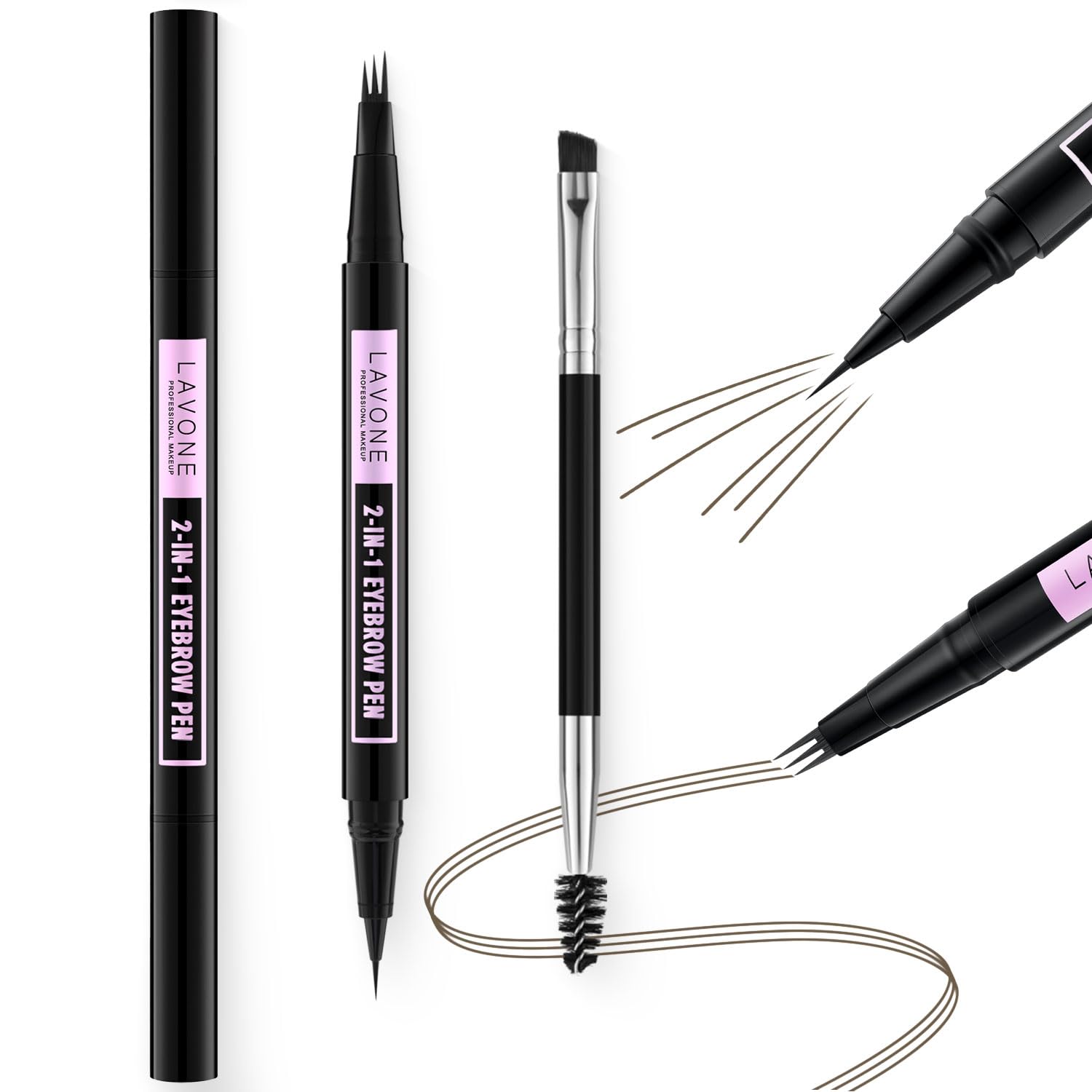 LAVONE 2-in-1 Waterproof Eyebrow Pen – 3-Tip Microblading, Ash Brown