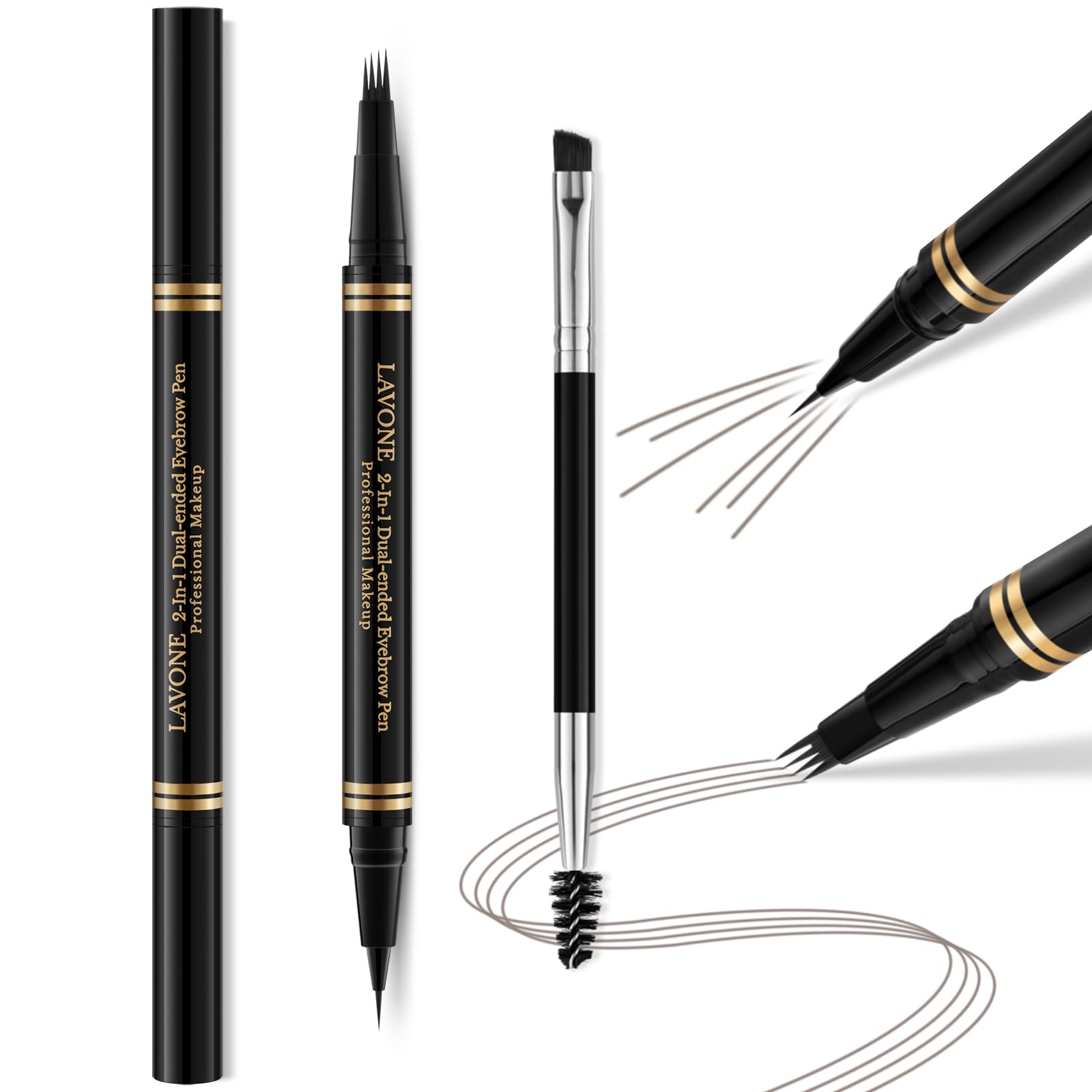 LAVONE 2-in-1 Eyebrow Pen – Waterproof Microblading Pencil with Dual-Ended Brush (Grey)