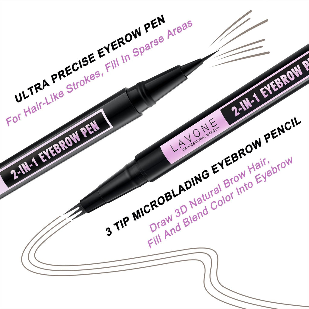 LAVONE Eyebrow Pen 2-in-1 Waterproof Microblade – Grey