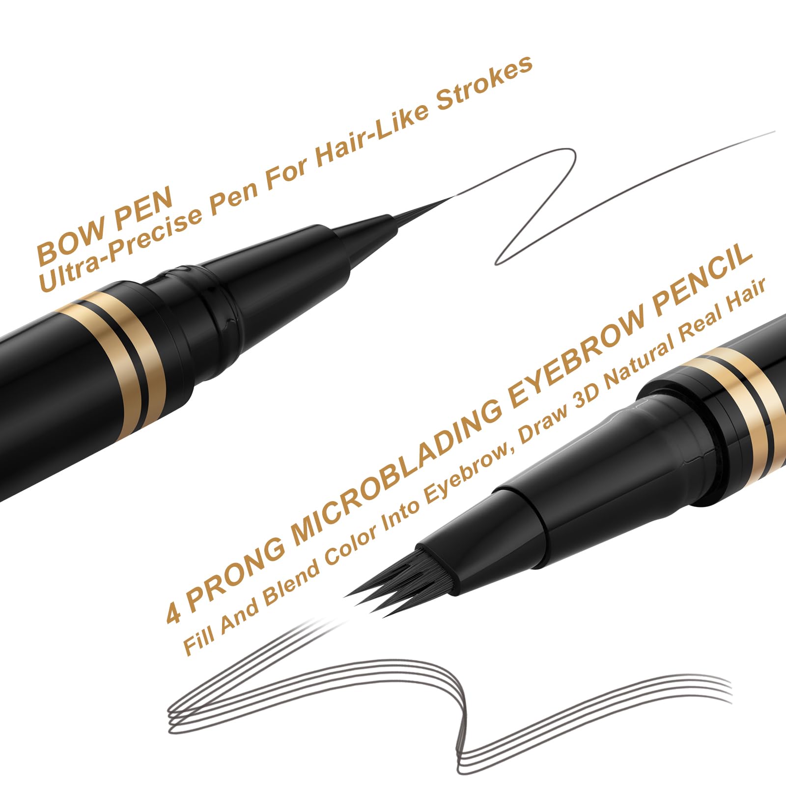 LAVONE 2-in-1 Microblading Eyebrow Pen - Waterproof, Ultra-Precise 4-Tip Pencil (Dark Grey)