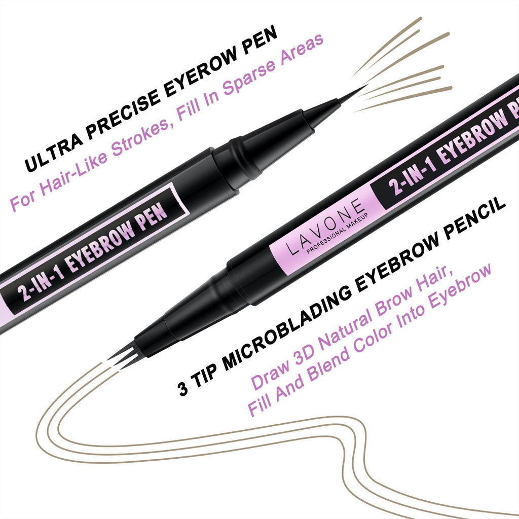 LAVONE Eyebrow Pencil 2-in-1 Waterproof Pen – 3-Tip Microblade, Ultra-Precise Brow (Blonde)