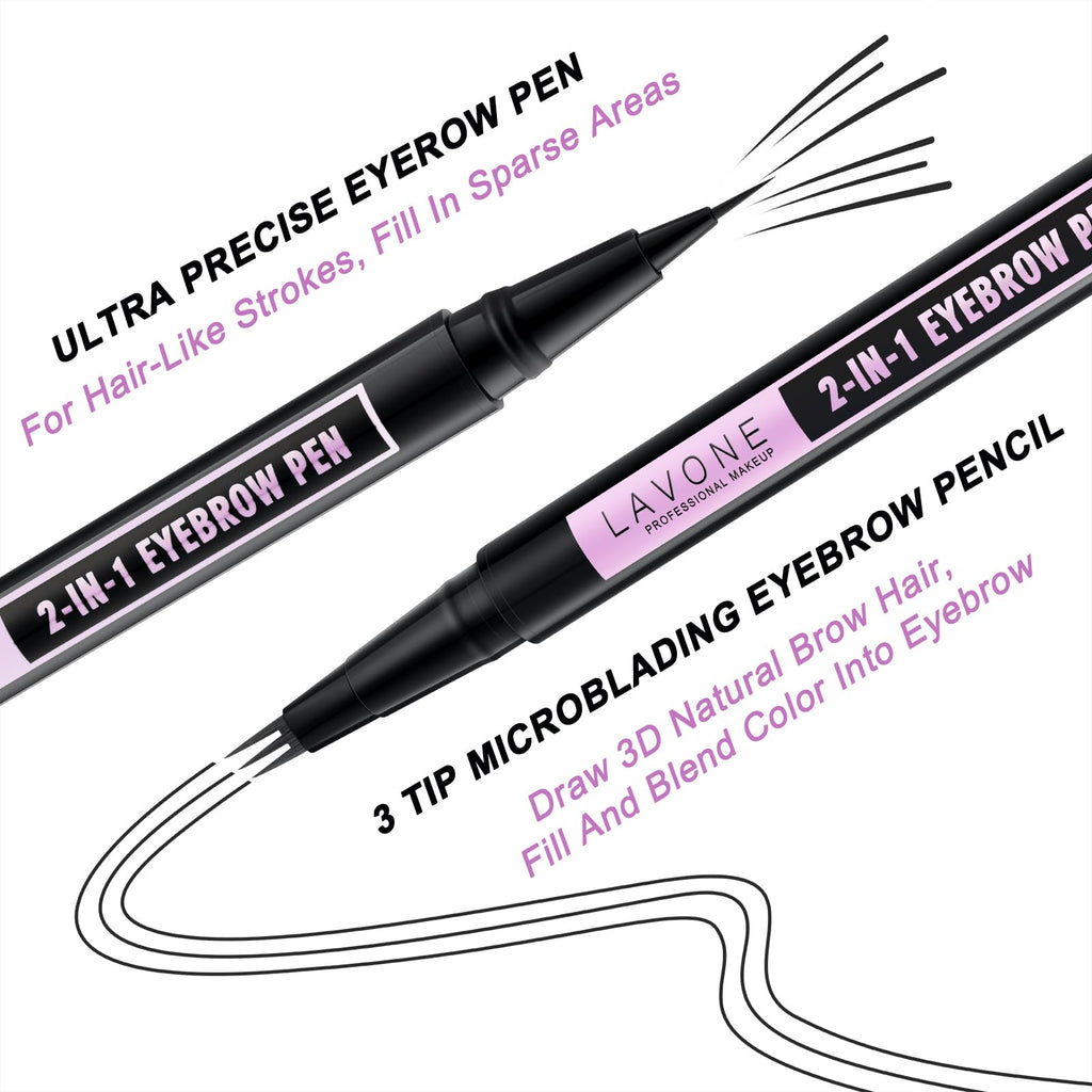 LAVONE Eyebrow Pencil 2-in-1 Waterproof Pen | 3-Tip Microblade & Ultra-Precise Brow