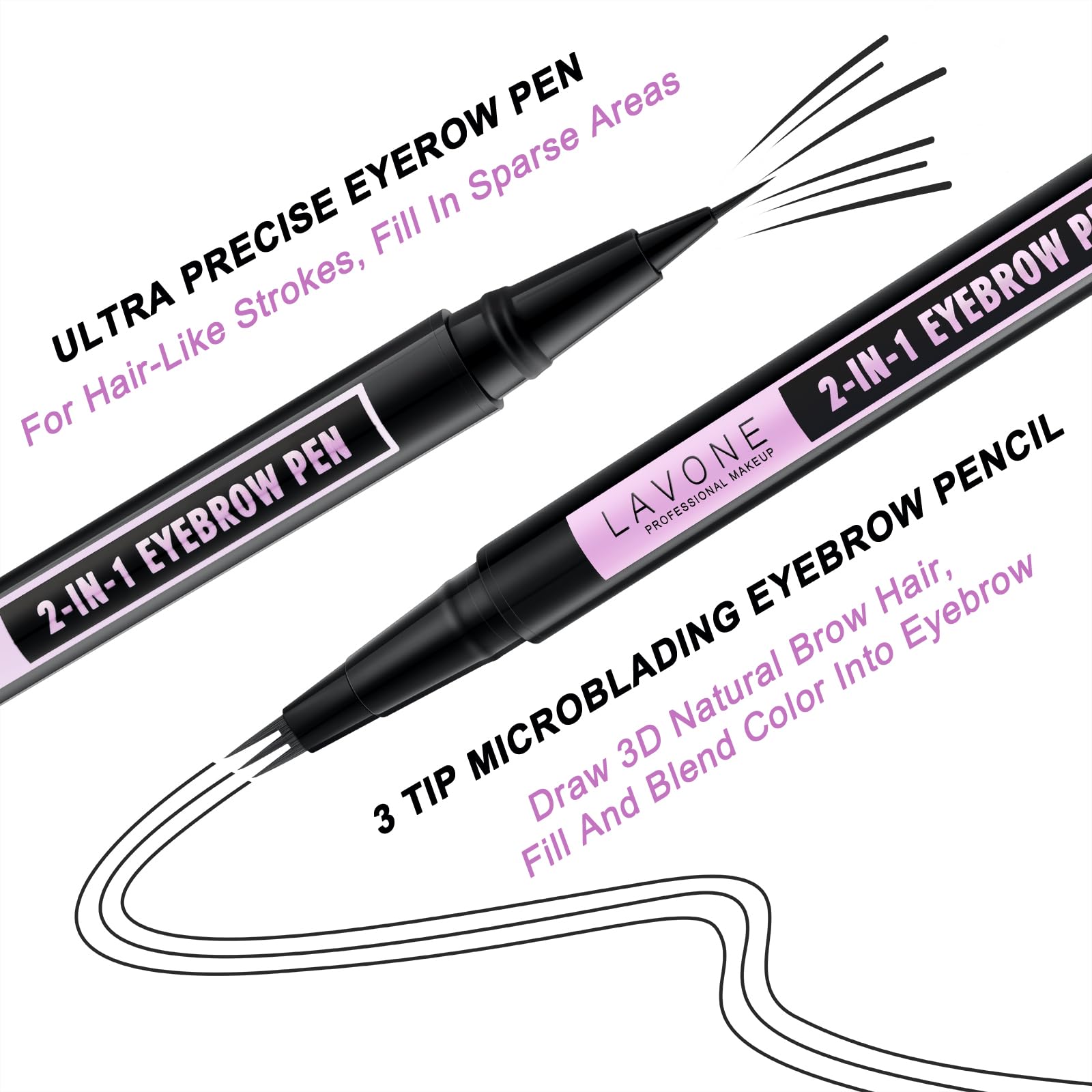 LAVONE Eyebrow Pencil 2-in-1 Waterproof Pen | 3-Tip Microblade & Ultra-Precise Brow