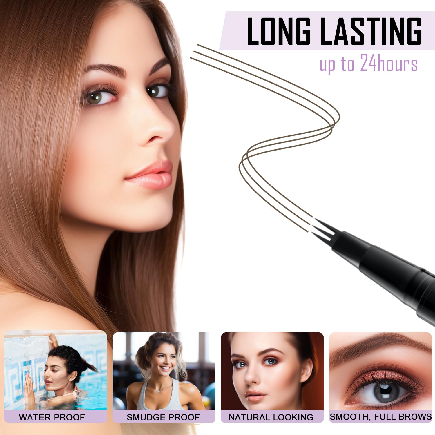 LAVONE 2-in-1 Waterproof Eyebrow Pen – 3-Tip Microblading, Ash Brown