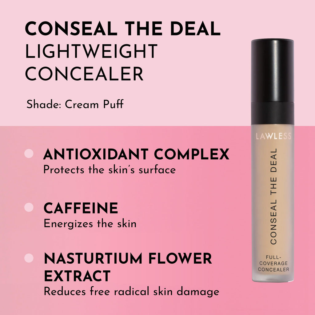 LAWLESS Conseal The Deal Lightweight Longwear Concealer – Cream Puff with Antioxidants & Caffeine