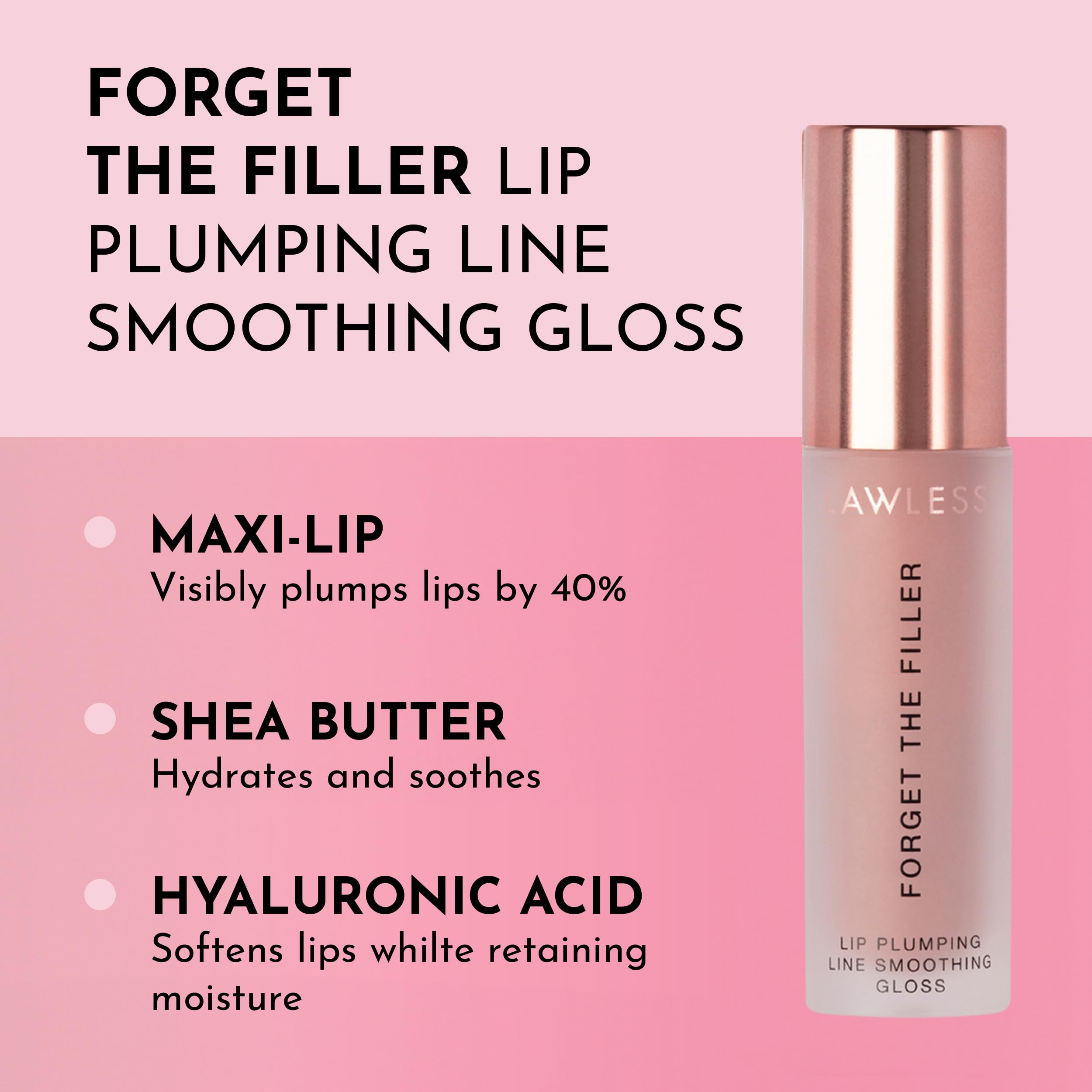 Lawless Forget The Filler Lip Plumper Gloss Nudie Pink – High Shine & Hydration (0.11 oz)