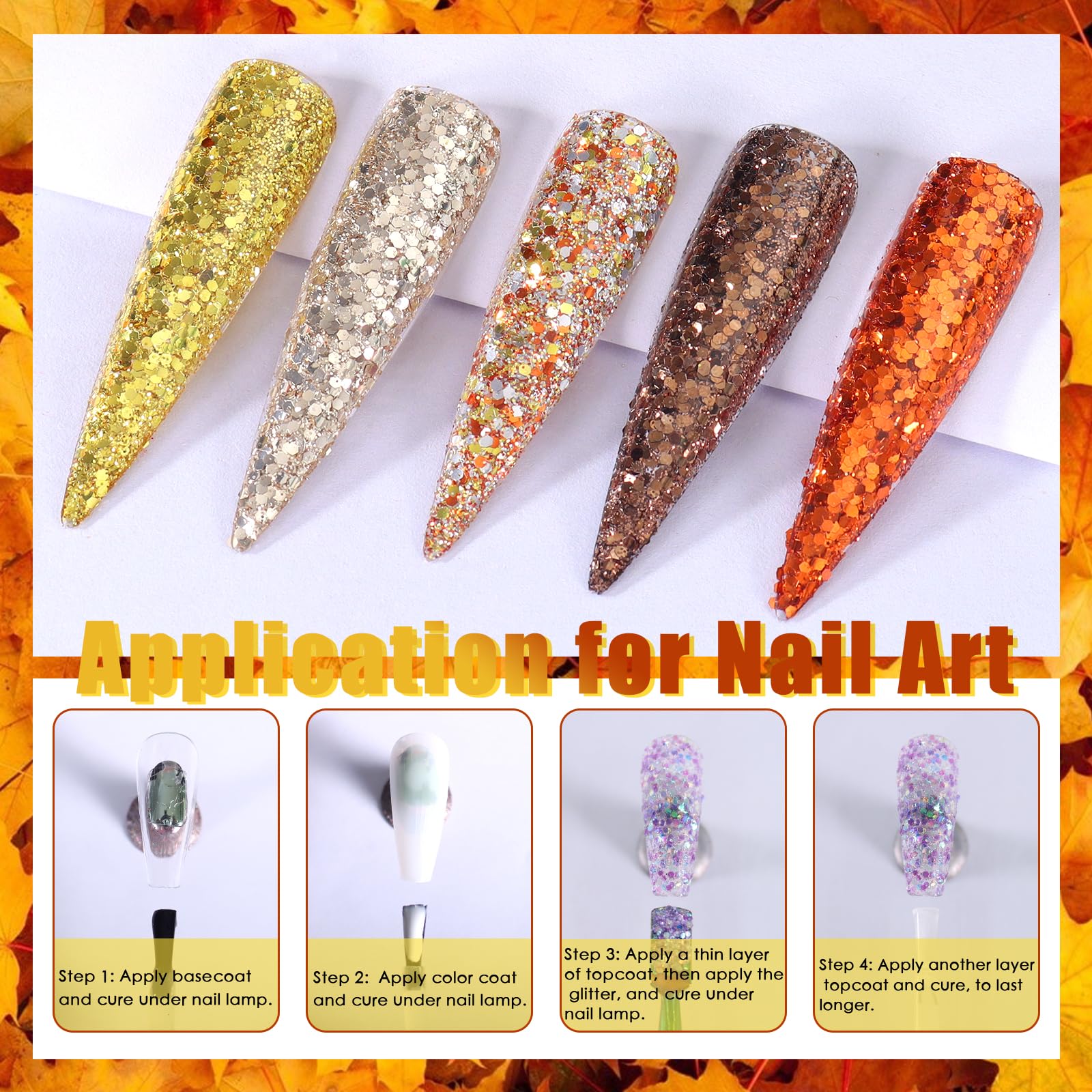 Laza Autumn Nail Glitter – 12-Color Acrylic Glitter Powder, Retro Copper Iridescent Flakes, 120g
