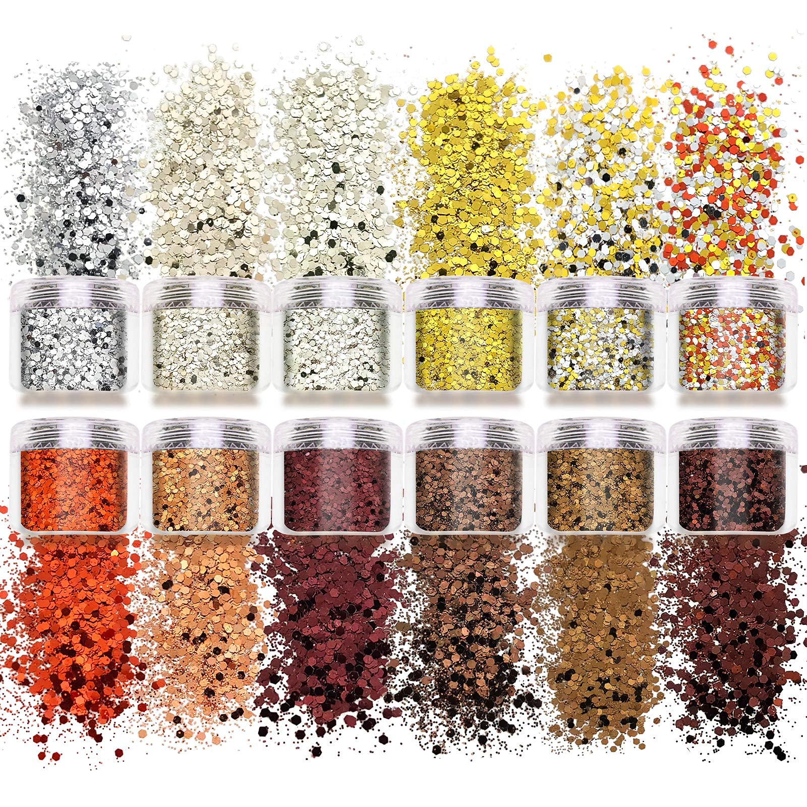 Laza Autumn Nail Glitter – 12-Color Acrylic Glitter Powder, Retro Copper Iridescent Flakes, 120g