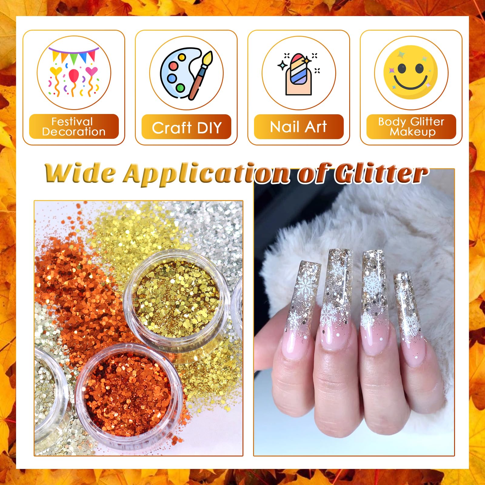 Laza Autumn Nail Glitter – 12-Color Acrylic Glitter Powder, Retro Copper Iridescent Flakes, 120g