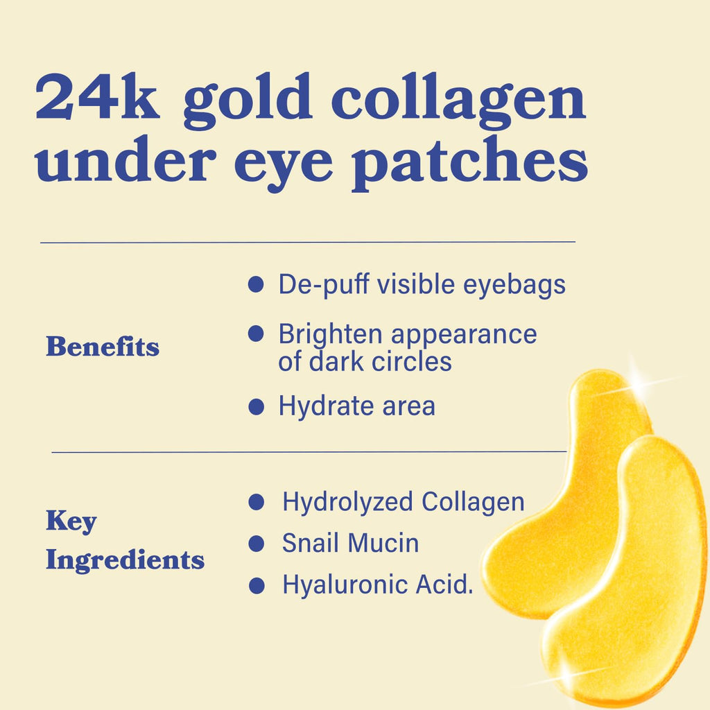 LE GUSHE Gold Under Eye Patches – Hydrating Collagen Masks with Snail Mucin (20 Pairs)
