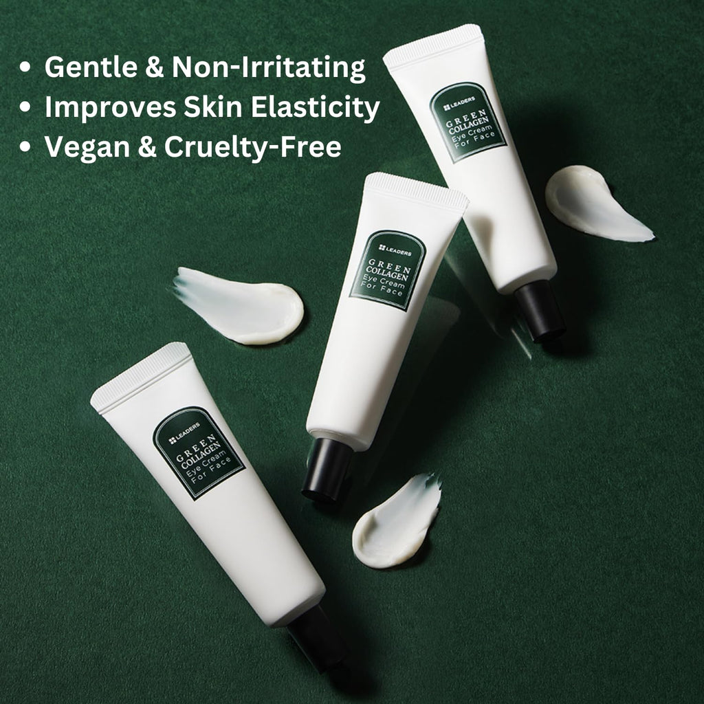 LEADERS Green Collagen Eye Cream for Face – Vegan Anti-Aging Eye Treatment, 30ml