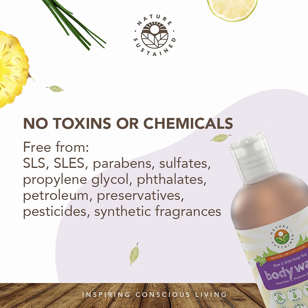 Nature Sustained Organic Body Wash & Face Wash – Probiotics, Soapberry Formula, Lemongrass