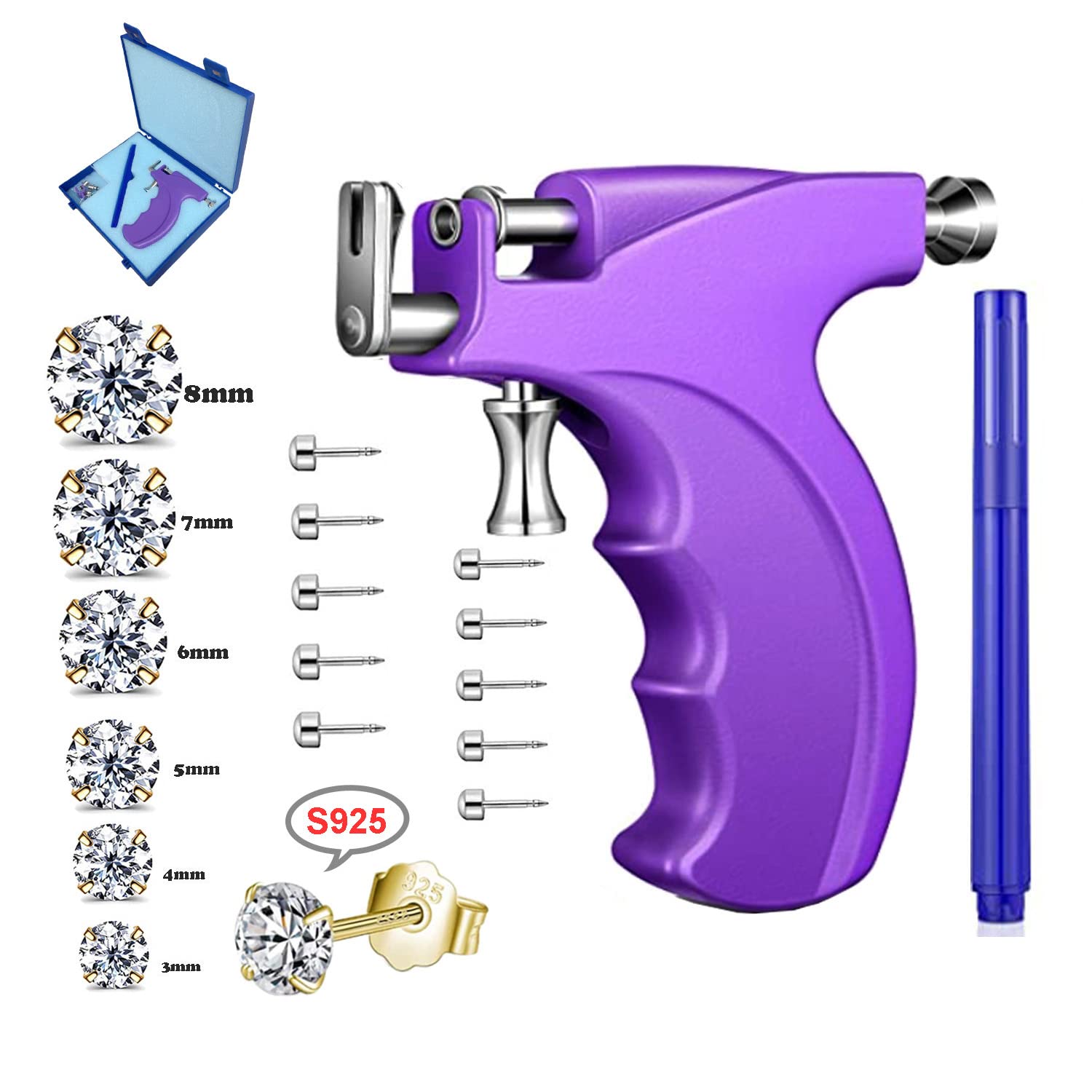 LECIEL Professional Ear Piercing Kit — Reusable, 16 Pairs (Sterling Silver + 18K Gold-Plated)
