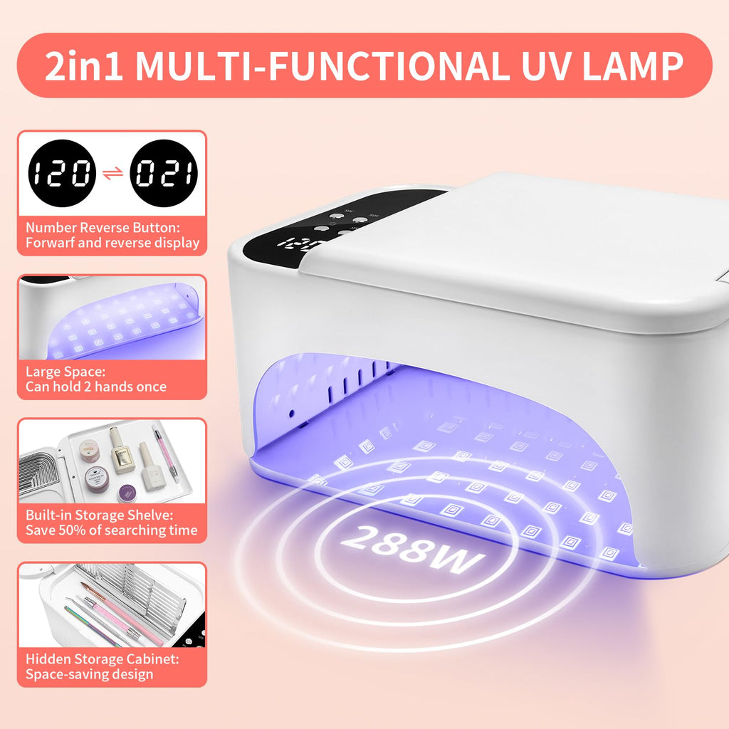 LEDSUUEI 288W UV Nail Lamp – 3-in-1 Gel Nail System with 108 LEDs