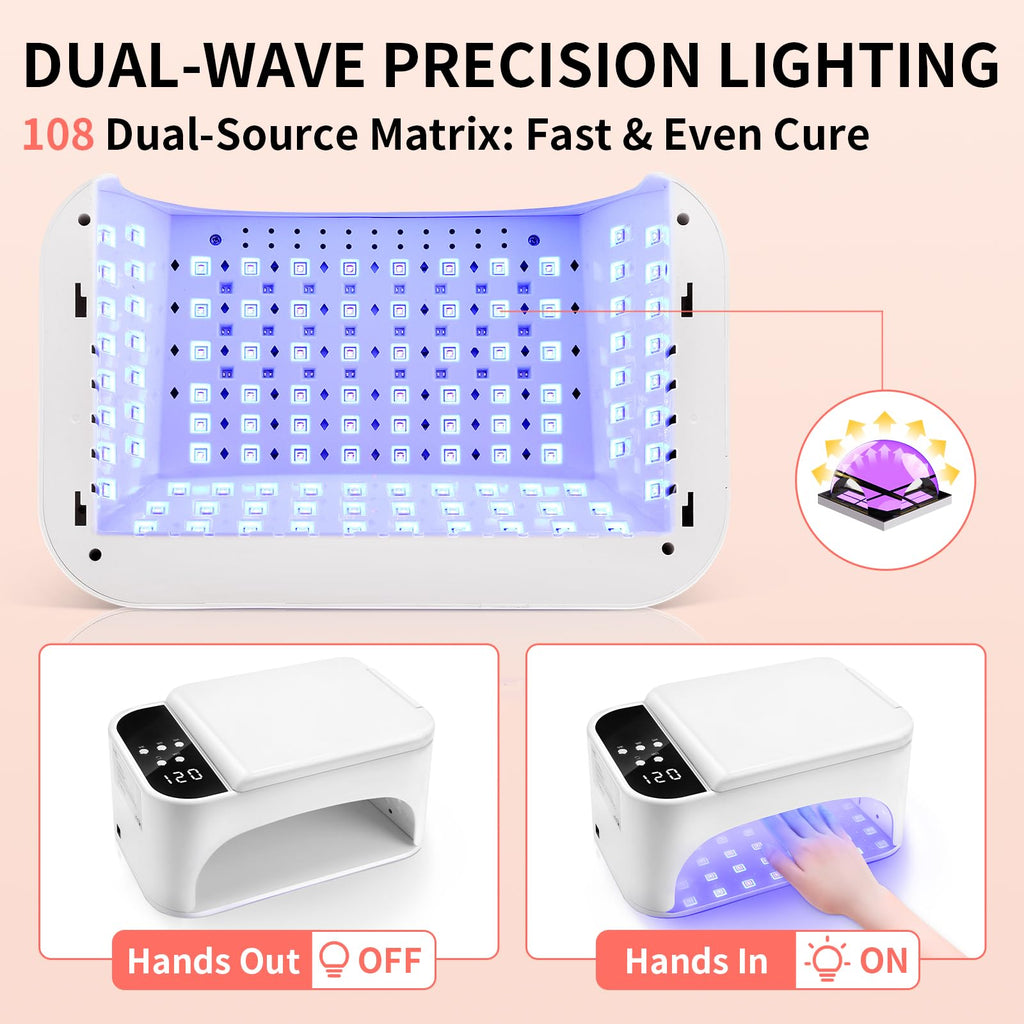 LEDSUUEI 288W UV Nail Lamp – 3-in-1 Gel Nail System with 108 LEDs