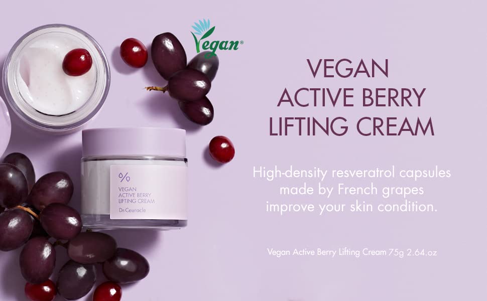 Leegeehaam Dr.Ceuracle Vegan Active Berry Lifting Cream – Antioxidant Moisturizer with Resveratrol Capsules & Cranbetinol