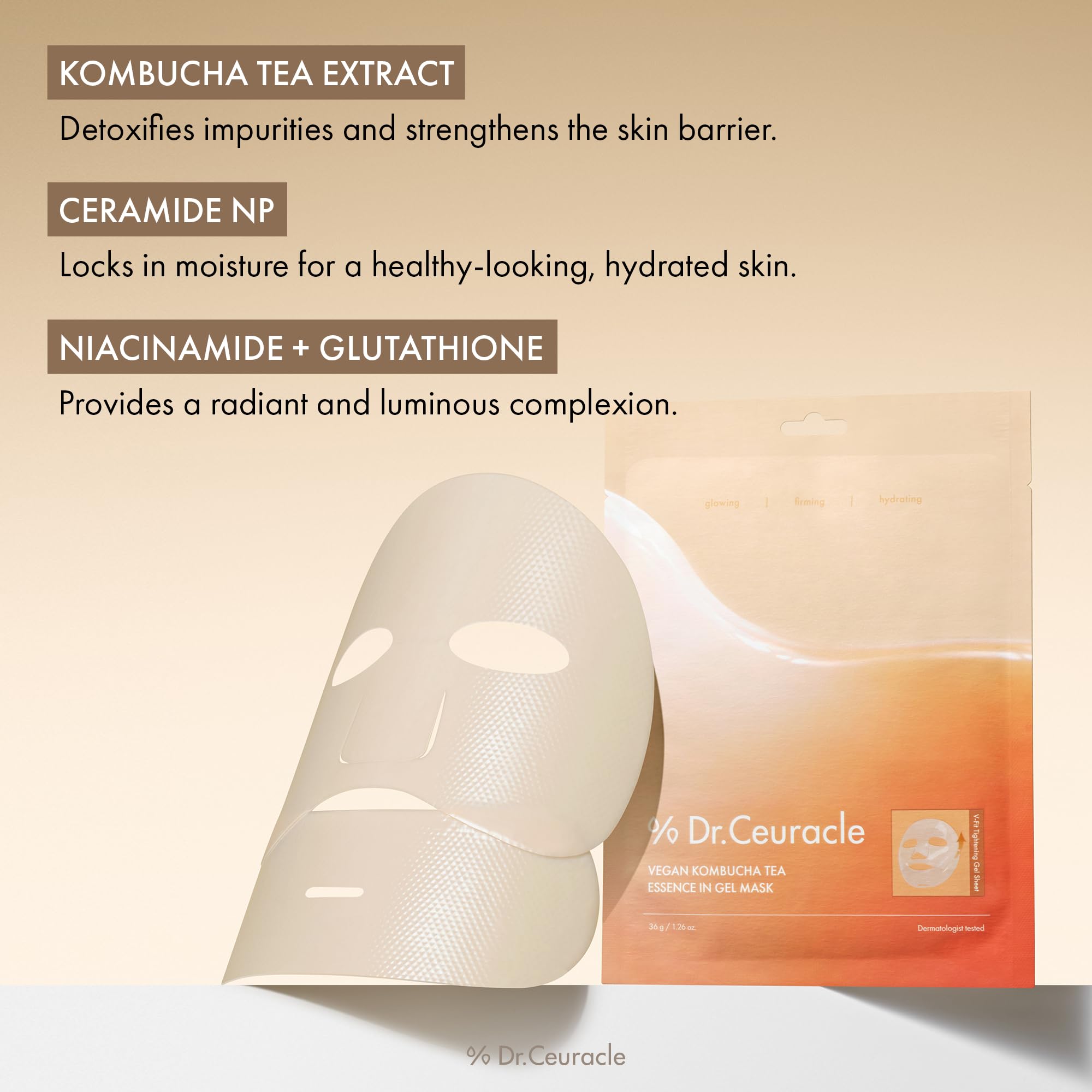 Leegeehaam Dr.Ceuracle Vegan Kombucha Gel Mask – Deep Hydration & Glass Glow Skin (4 Count)