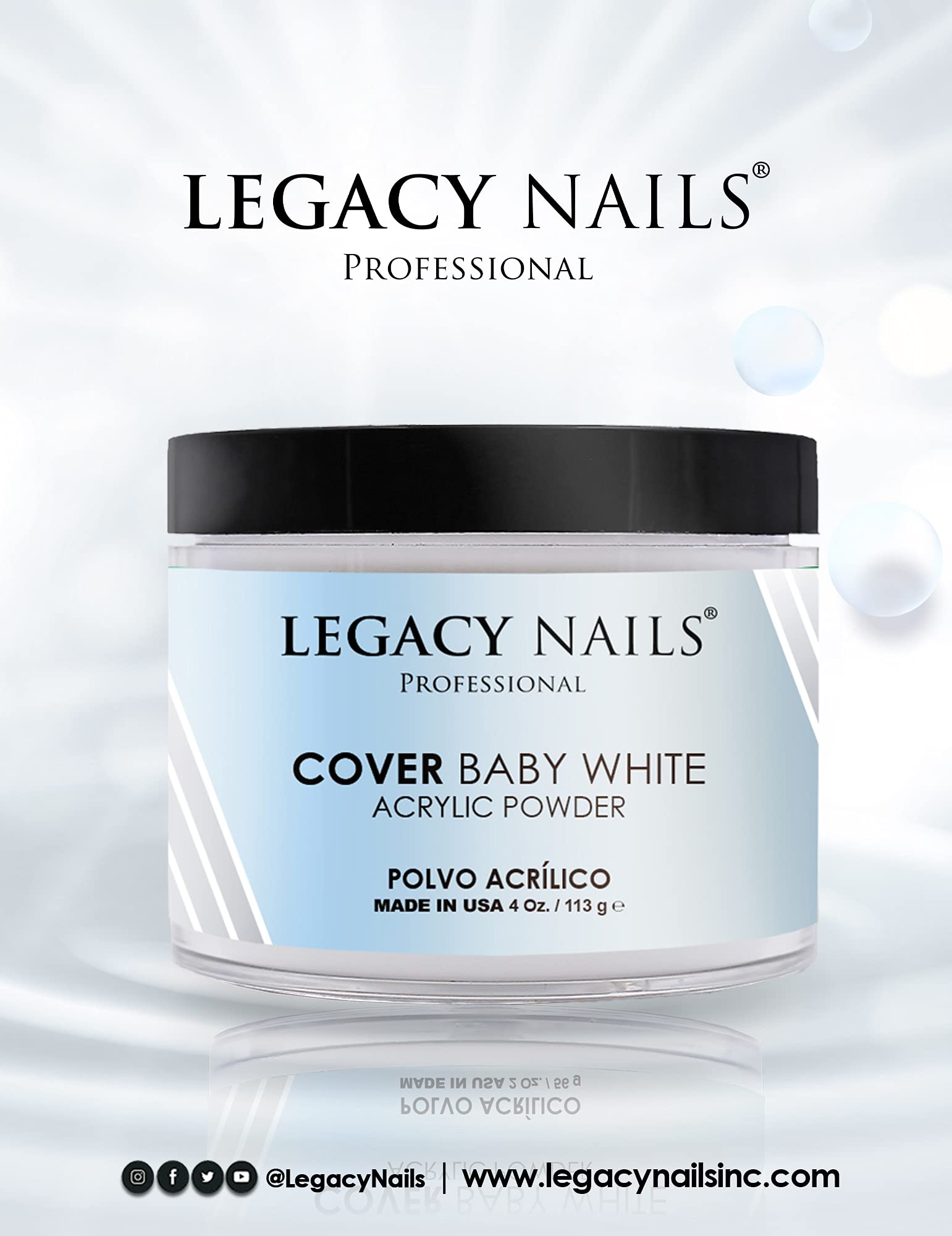 Legacy Nails Professional Cover Acrylic Powder – 4oz Baby White for French Nail Art