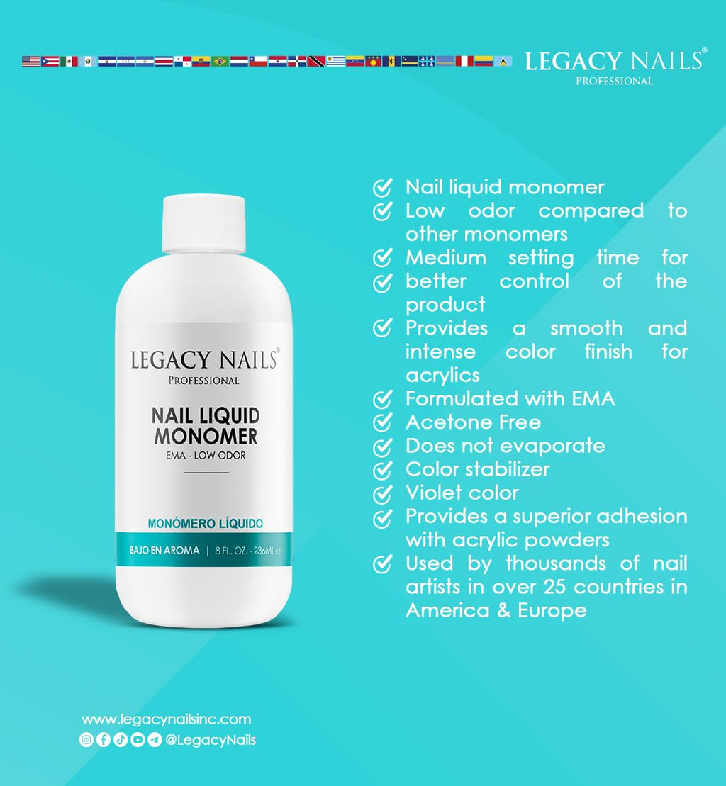 LEGACY NAILS Professional Nail Liquid Monomer – MMA-Free, Acetone-Free, Low Odor, 118ml