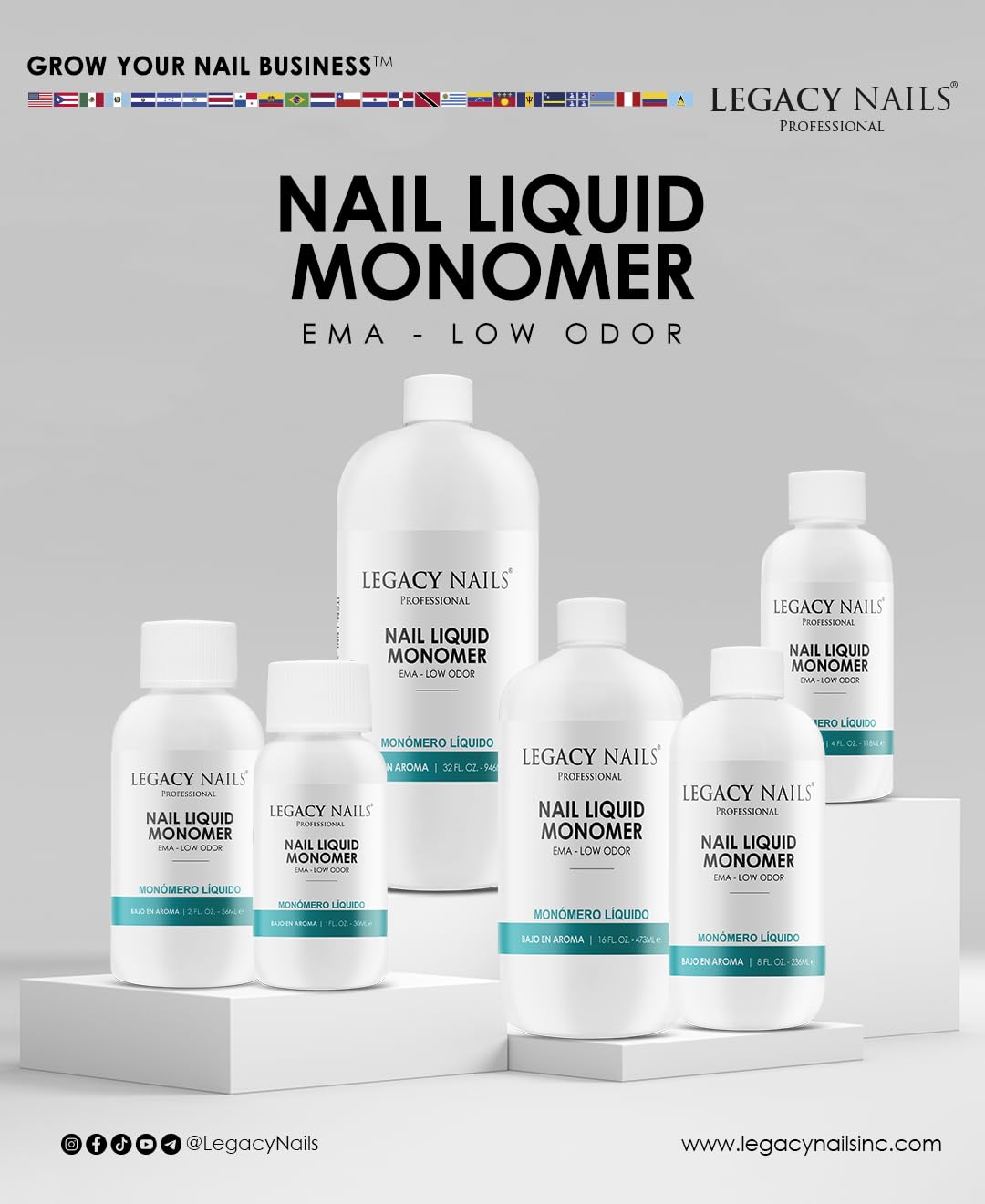 LEGACY NAILS Professional Nail Liquid Monomer – MMA-Free, Acetone-Free, Low Odor, 118ml