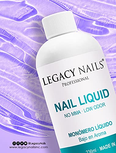 Legacy Nails Professional Nail Liquid Monomer – MMA-Free, Low Odor, Acetone-Free, 236ml for Extensions & Sculpting