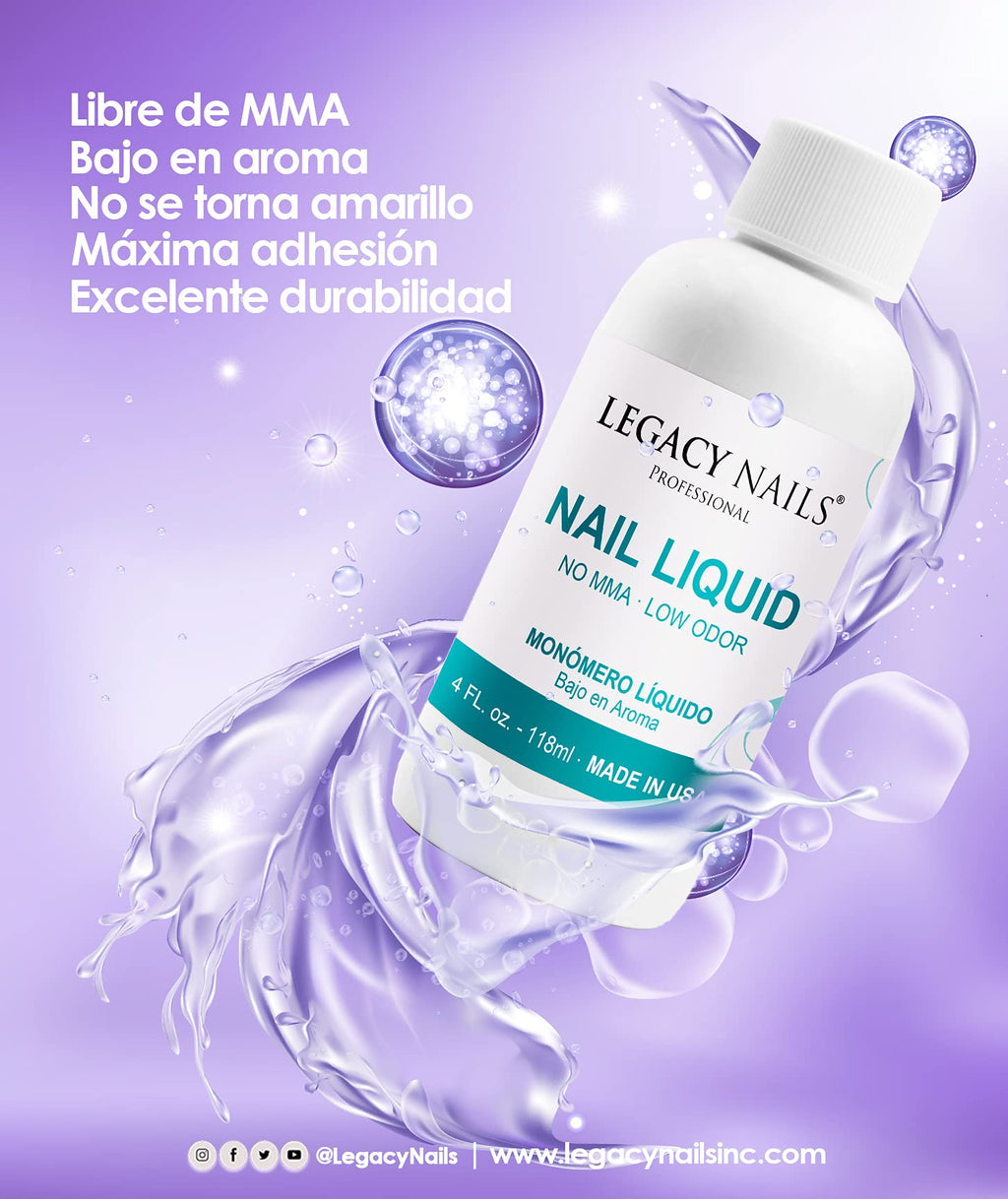 LEGACY NAILS Professional Nail Liquid Monomer – MMA-Free, Acetone-Free, Low Odor, 118ml