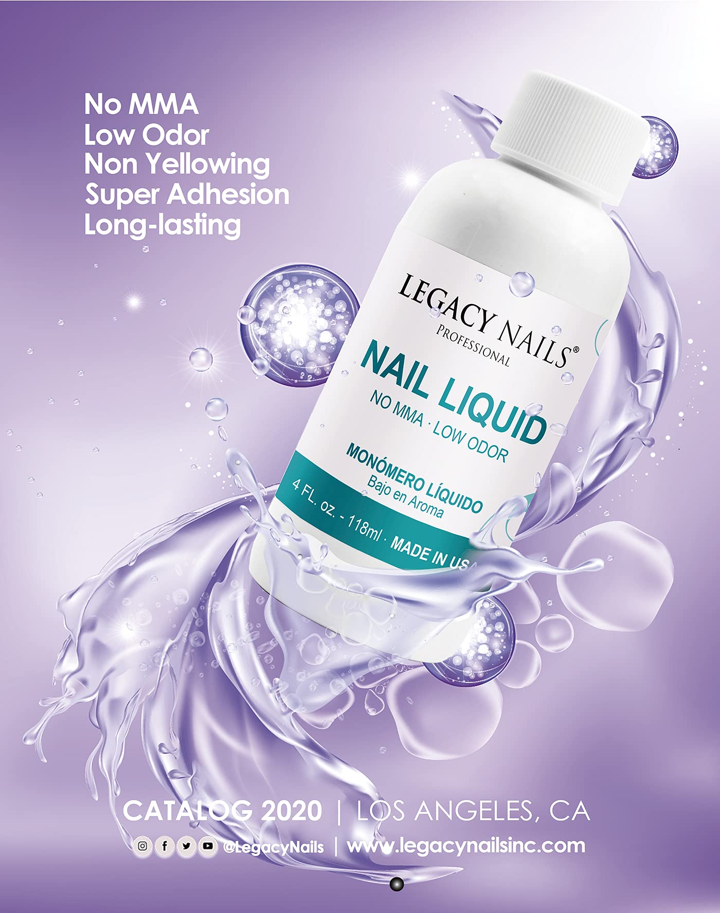 LEGACY NAILS Professional Nail Liquid Monomer – MMA-Free, Acetone-Free, Low Odor, 118ml