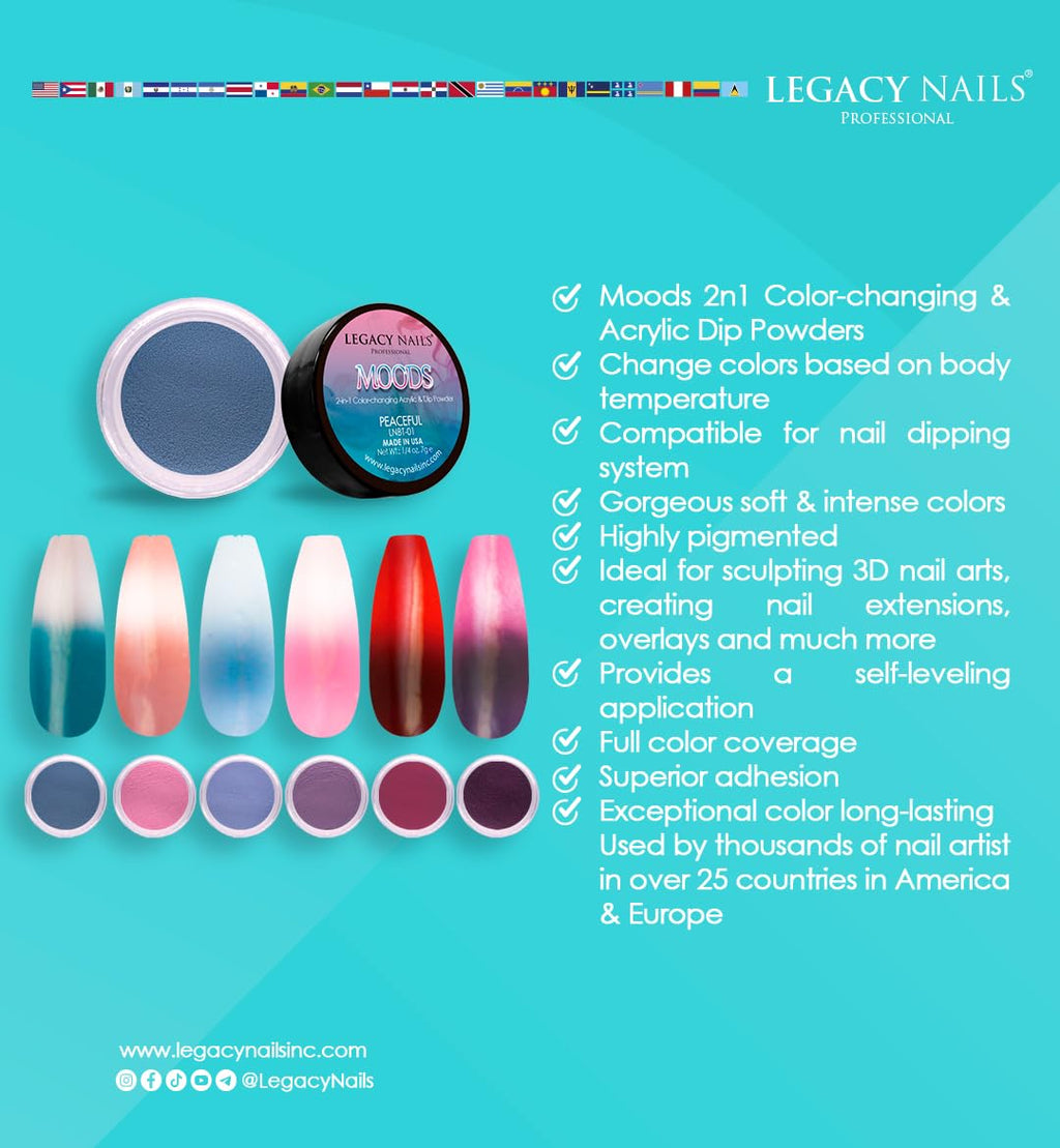 Legacy Nails Mood Collection: 6-Color Color-Changing Acrylic & Dip Powder Kit