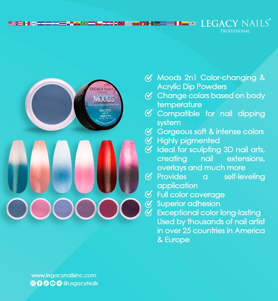 Legacy Nails Mood Collection: 6-Color Color-Changing Acrylic & Dip Powder Kit
