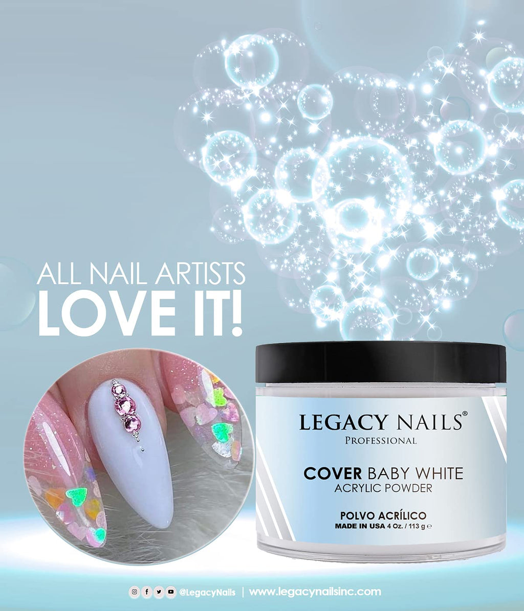 Legacy Nails Professional Cover Acrylic Powder – 4oz Baby White for French Nail Art