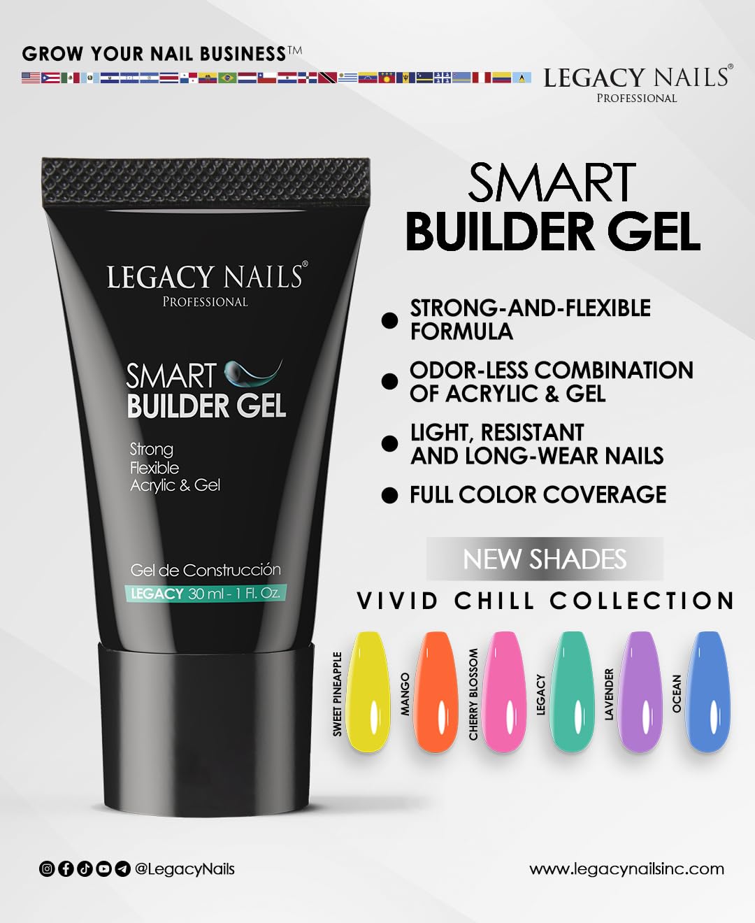 LEGACY NAILS Smart Builder Gel 1oz — Odor-Less, Full-Color Coverage, Sculpting Extensions (Sweet Pineapple)