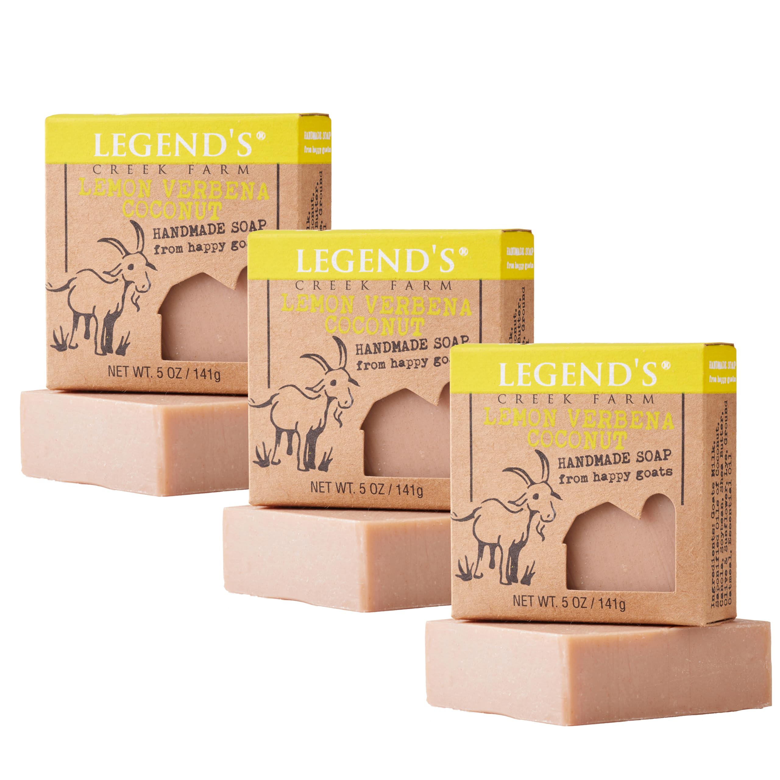 Legend's Creek Farm Goat Milk Soap Lemon Verbena Coconut – Moisturizing Bar, Pack of 3