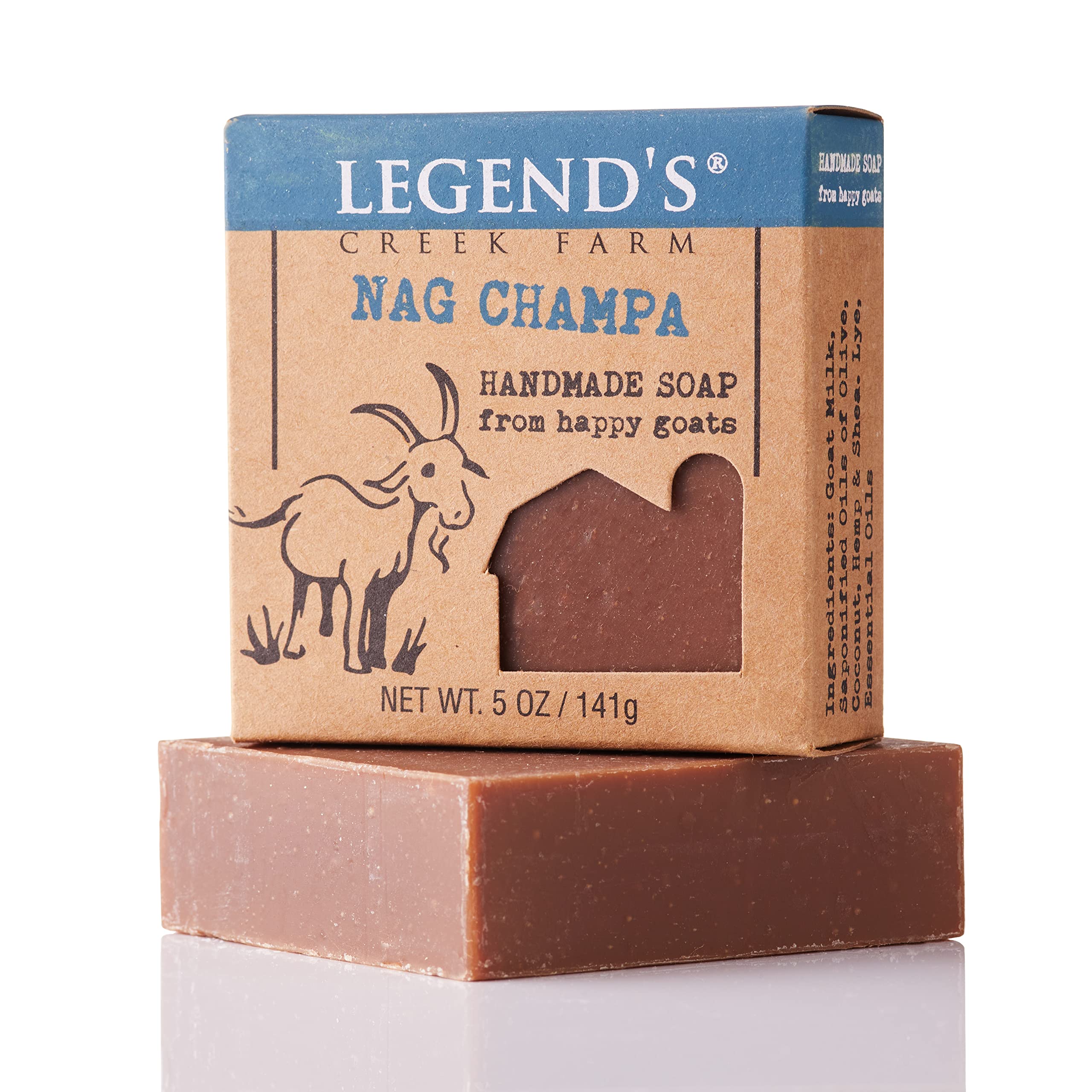 Legend's Creek Farm Goat Milk Soap - Cleansing Moisturizing Bar for Hands & Body - 5 Oz, Creamy Lather, Nag Champa, Pack of 2