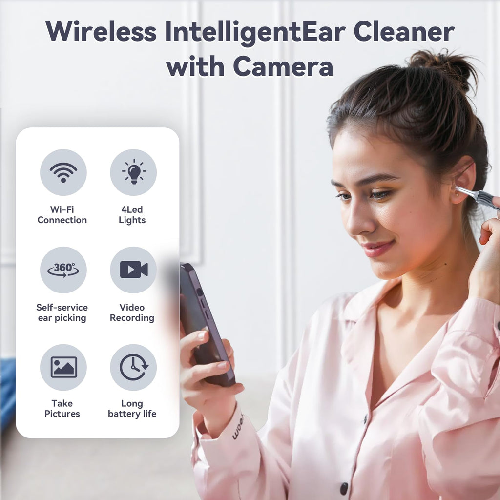 LEIPUT Ear Cleaner Kit: 360° View Otoscope with Tweezers & Light, iOS & Android