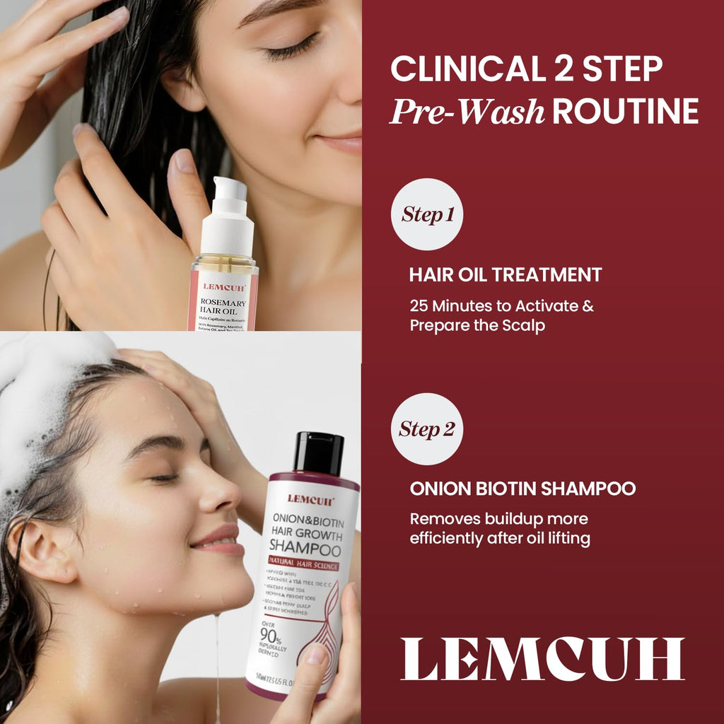 Lemcuh Rosemary Shampoo with Onion & Biotin – Volumizing Thickening Hair Care (12.5 oz)