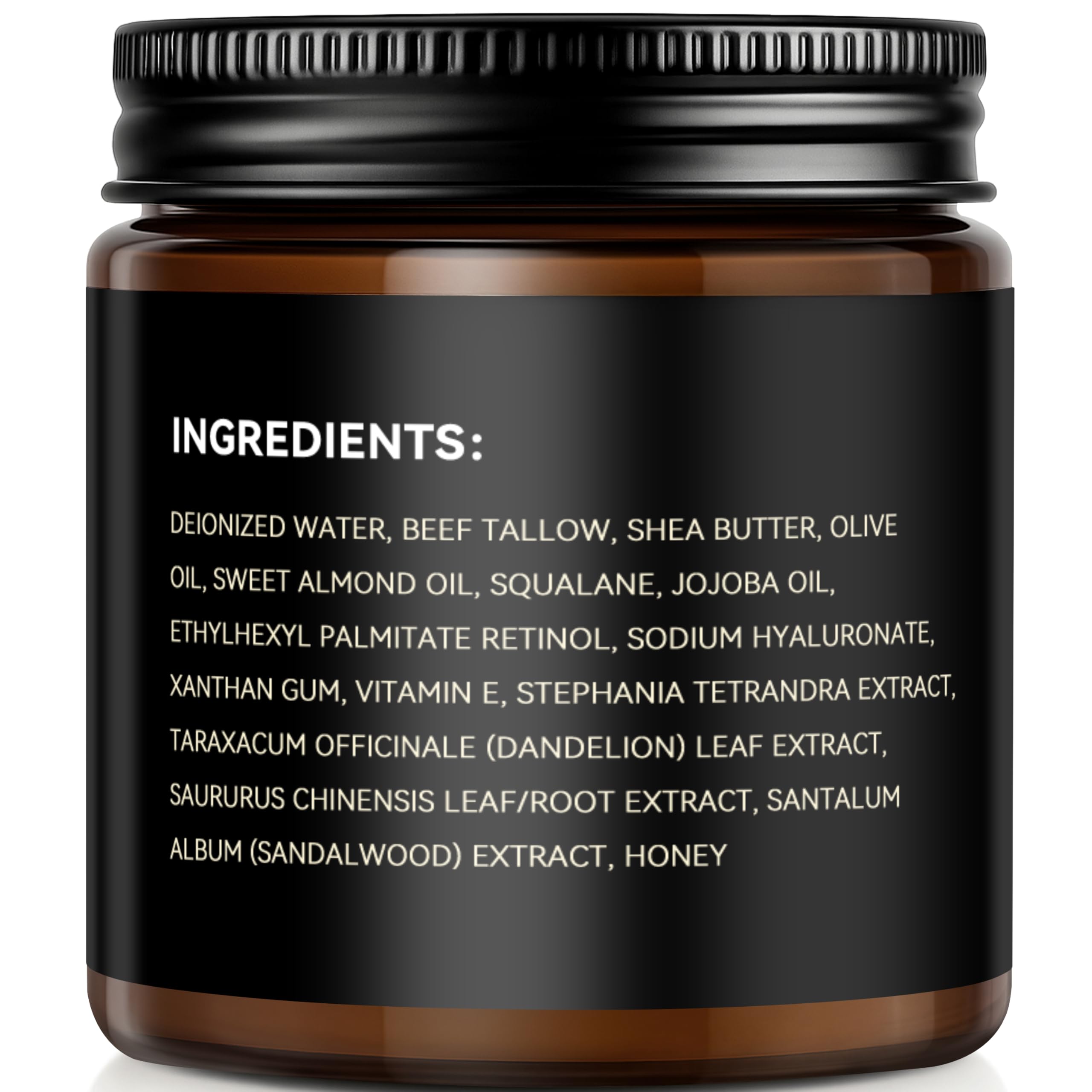 LemeTree Men's Beef Tallow Face Cream – Retinol & Hyaluronic Acid, Sandalwood, 3.5 oz