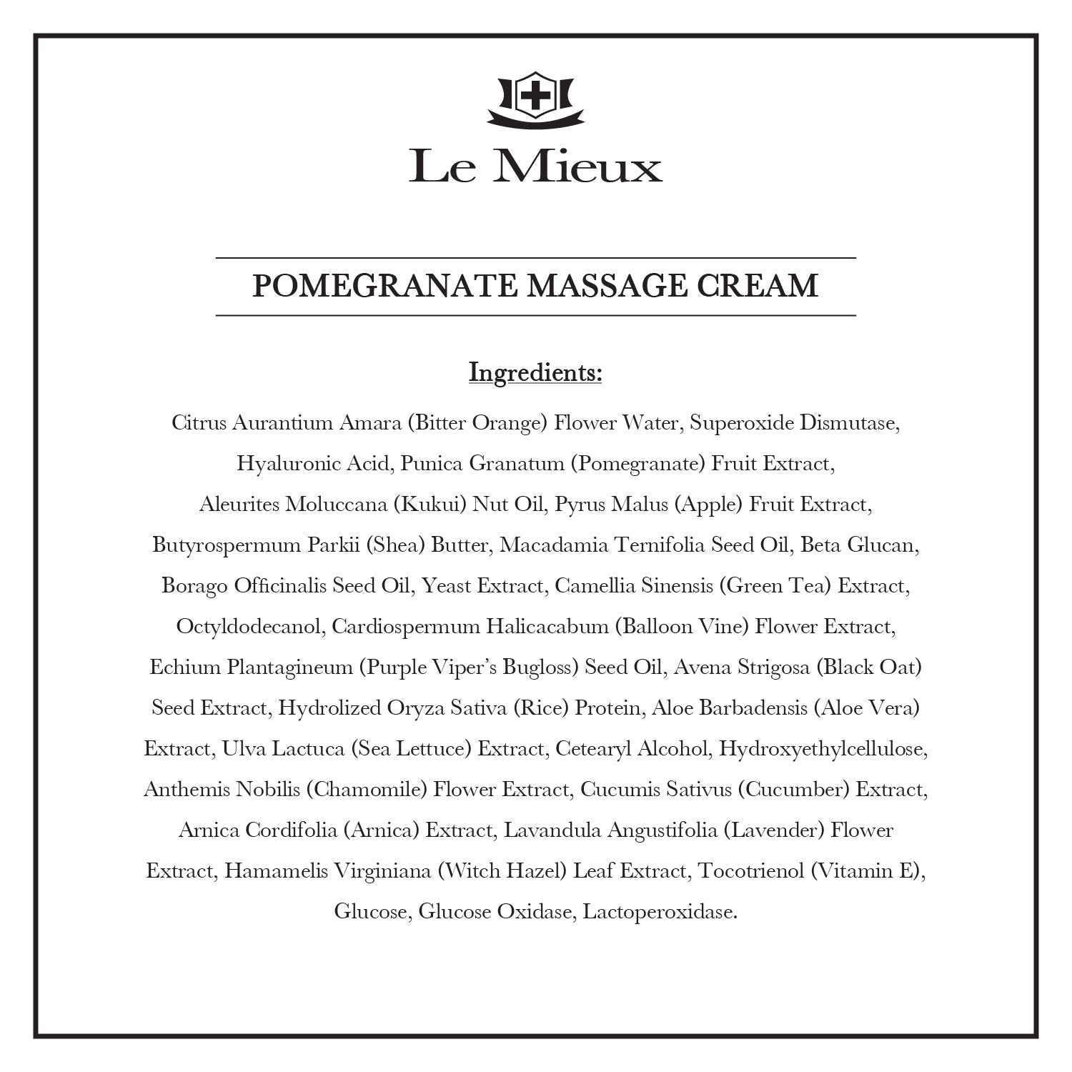 Le Mieux Pomegranate Massage Cream – Aromatic Neck & Face Moisturizer with Algae & Hyaluronic Acid
