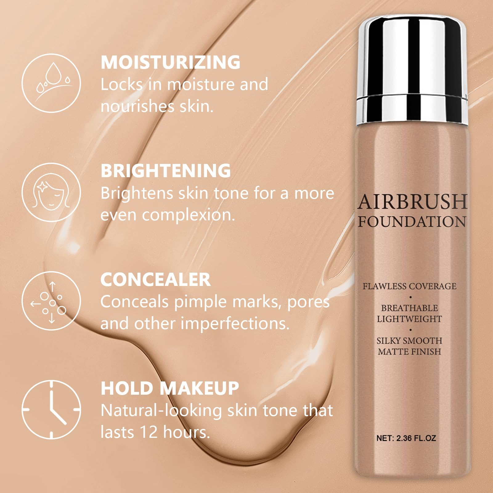 LemonSac AirBrush Foundation Spray with Primer & Brush – Lightweight Full Coverage