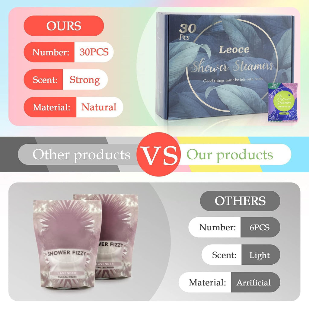 leoce Shower Steamers Aromatherapy – 30 PCS Natural Essential Oil Shower Bombs Gift Set