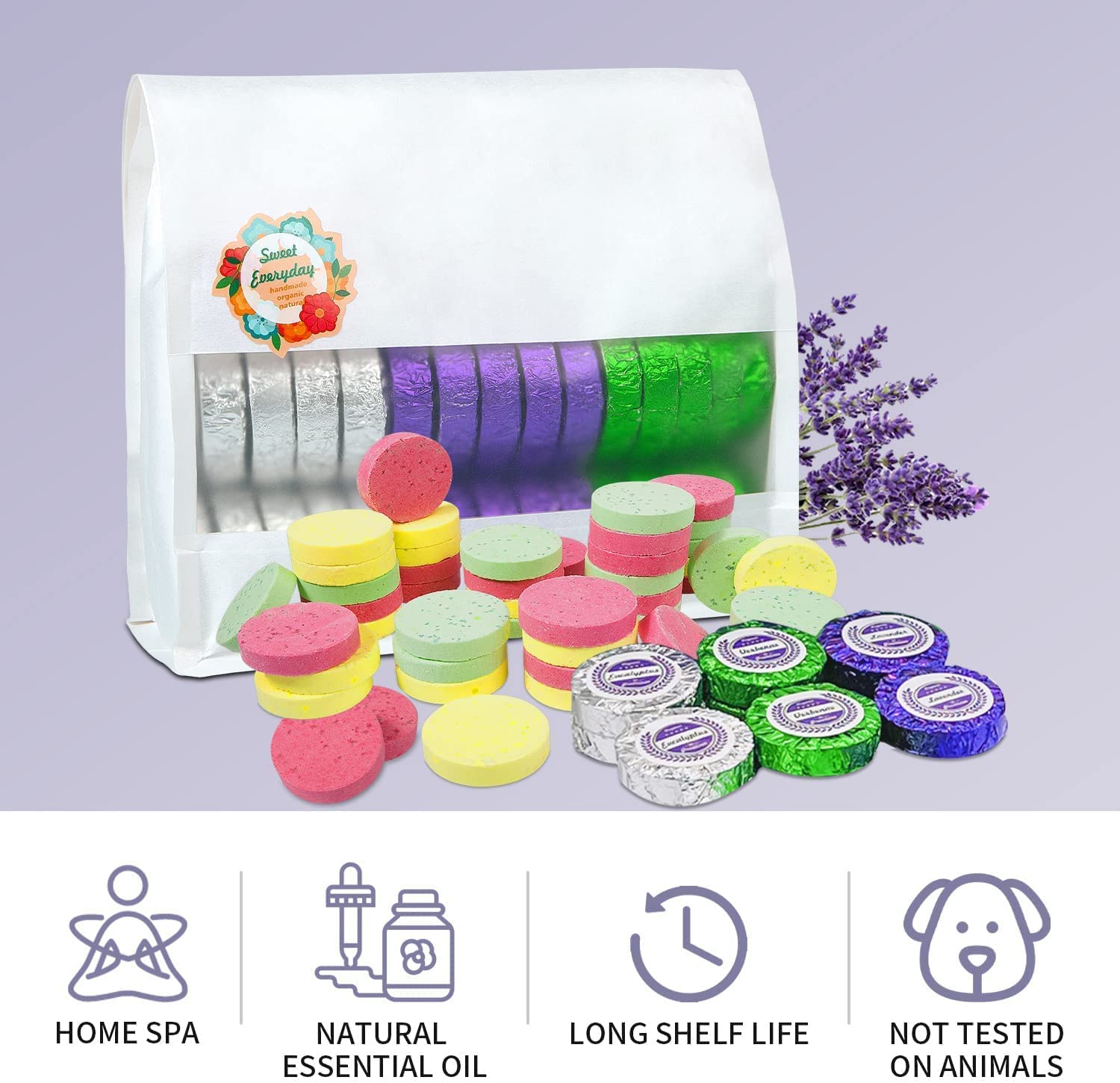 leoce Shower Steamers Gift Set – 45pcs Lavender, Verbena & Eucalyptus Aromatic Tablets