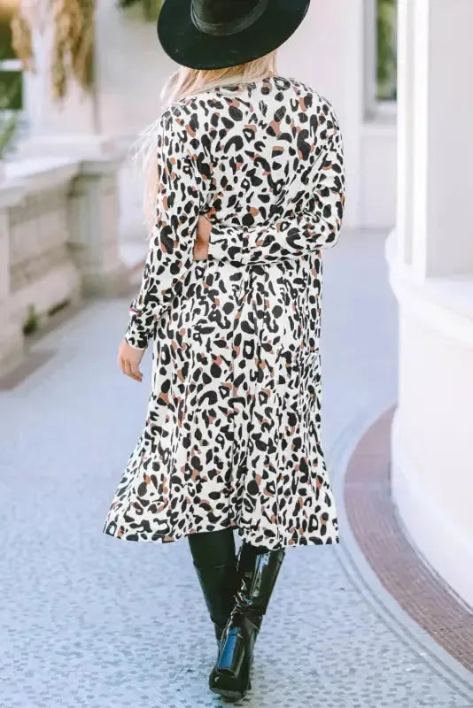 Leopard Print Open Front Duster Cardigan Women UK