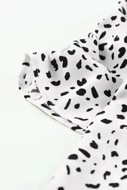 Leopard Bubble Sleeve Smocked Blouse