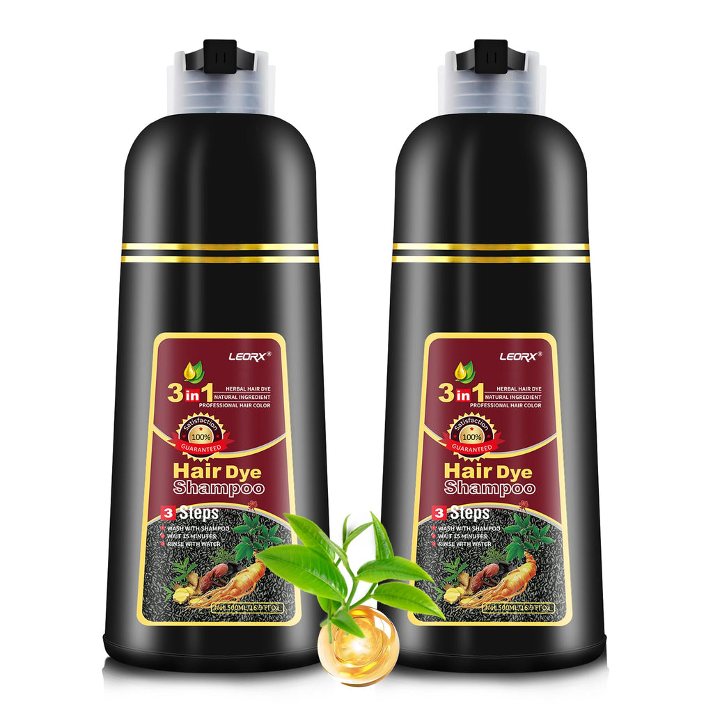 Leorx 2 Pack Hair Dye Shampoo – 3-In-1 Dark Brown Color for At-Home Coloring