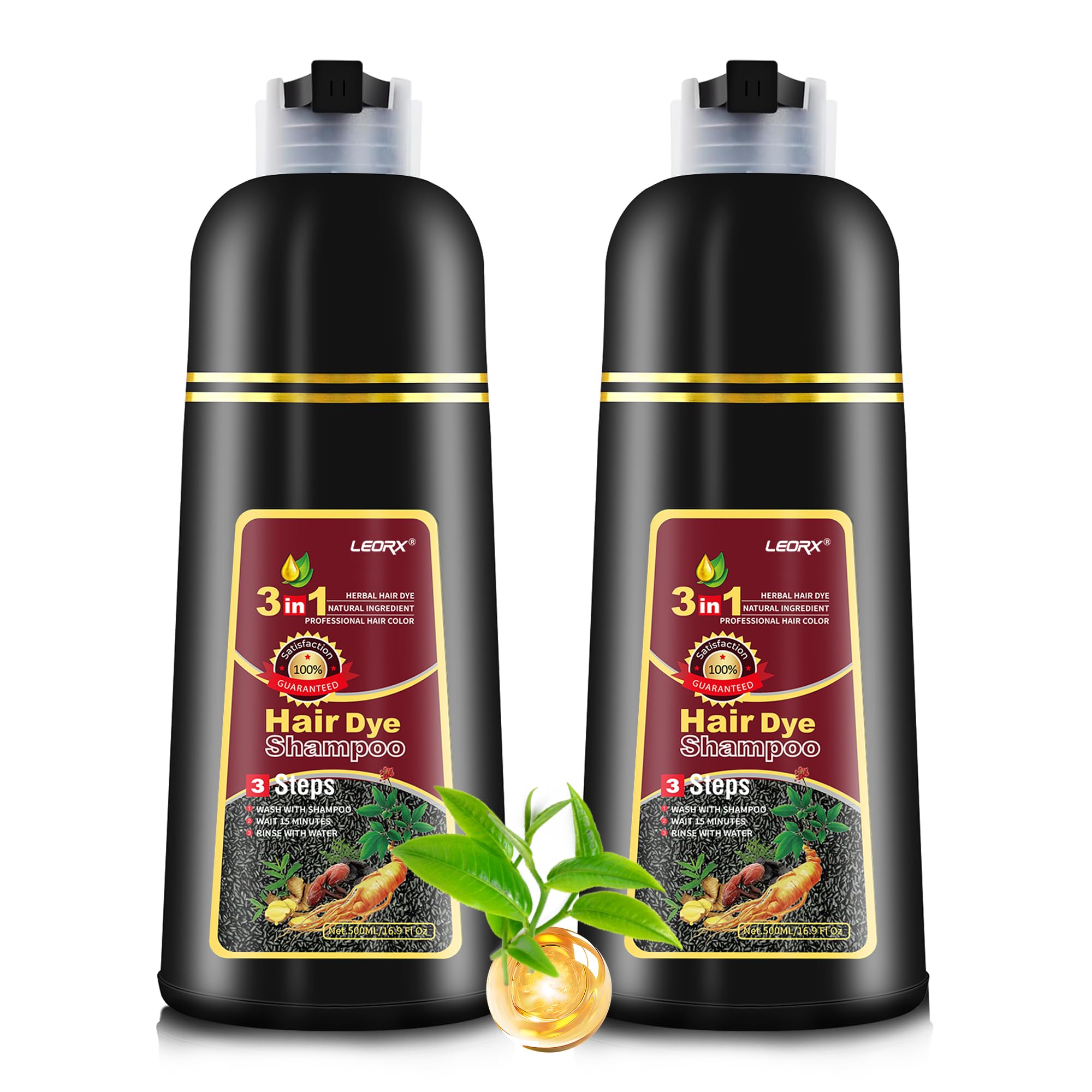 Leorx 2 Pack Hair Dye Shampoo – 3-In-1 Dark Brown Color for At-Home Coloring