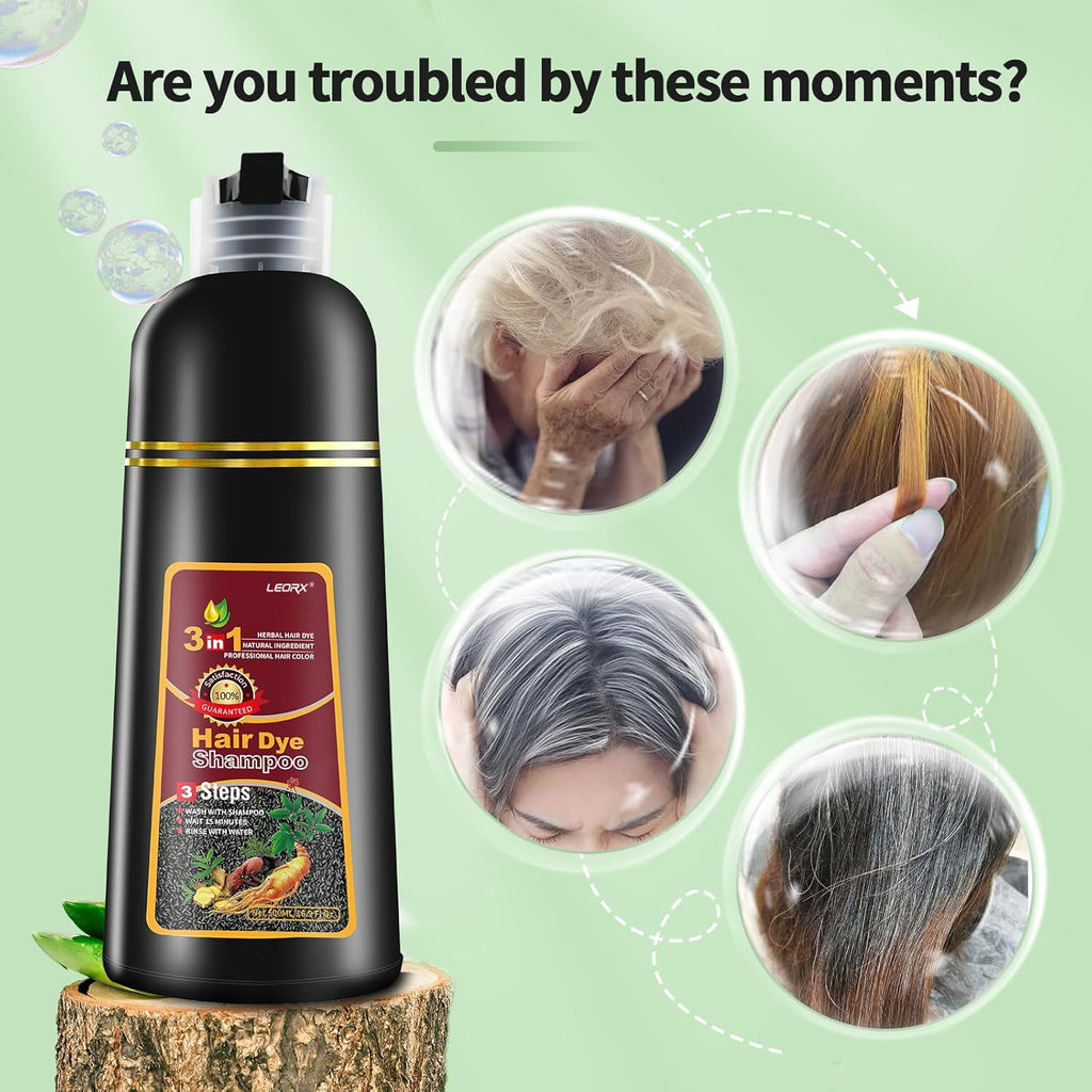Leorx 2 Pack Hair Dye Shampoo – 3-In-1 Dark Brown Color for At-Home Coloring