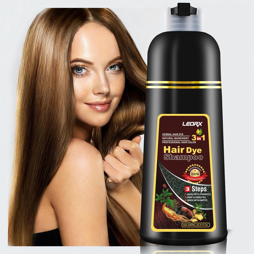 Leorx 3 In 1 Brown Hair Dye Shampoo - Even Color in 15–20 Minutes (16.9 oz)