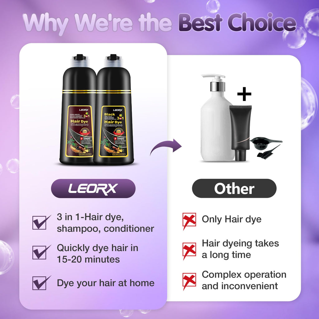 Leorx Hair Dye Shampoo 3 In 1 - Dark Wine Red | Instant Color, Gray Coverage, At-Home Salon Quality