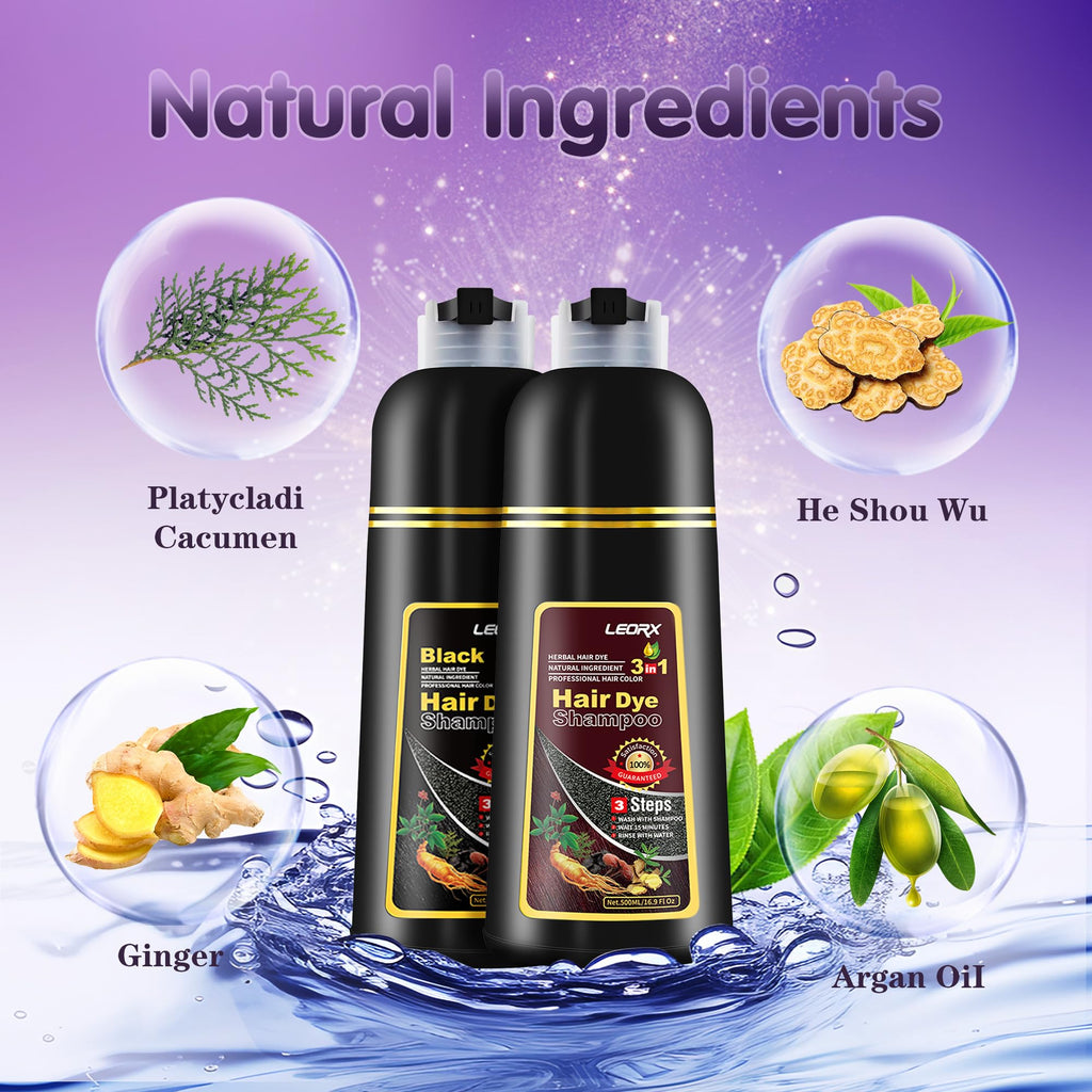 Leorx Hair Dye Shampoo 3 In 1 - Dark Wine Red | Instant Color, Gray Coverage, At-Home Salon Quality
